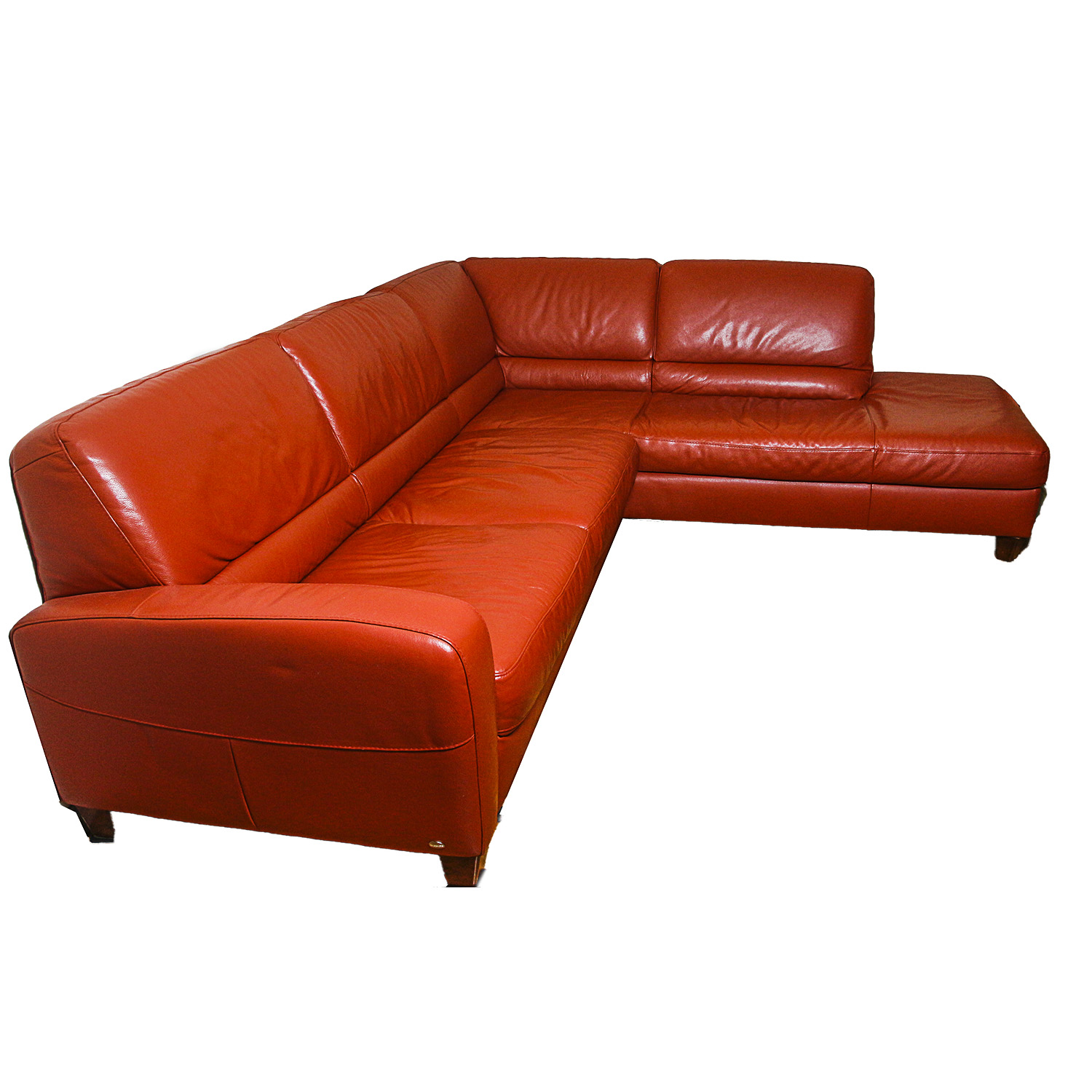 Modern Orange Faux Leather Sectional Sofa
