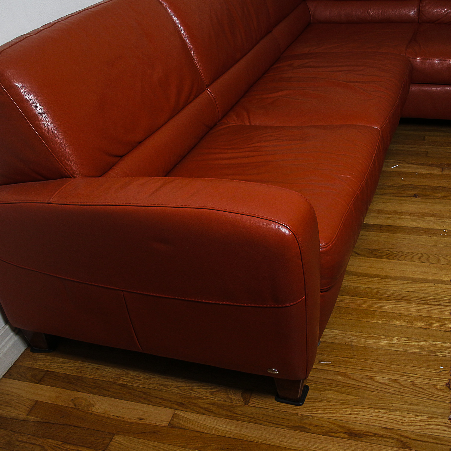 Modern Orange Faux Leather Sectional Sofa