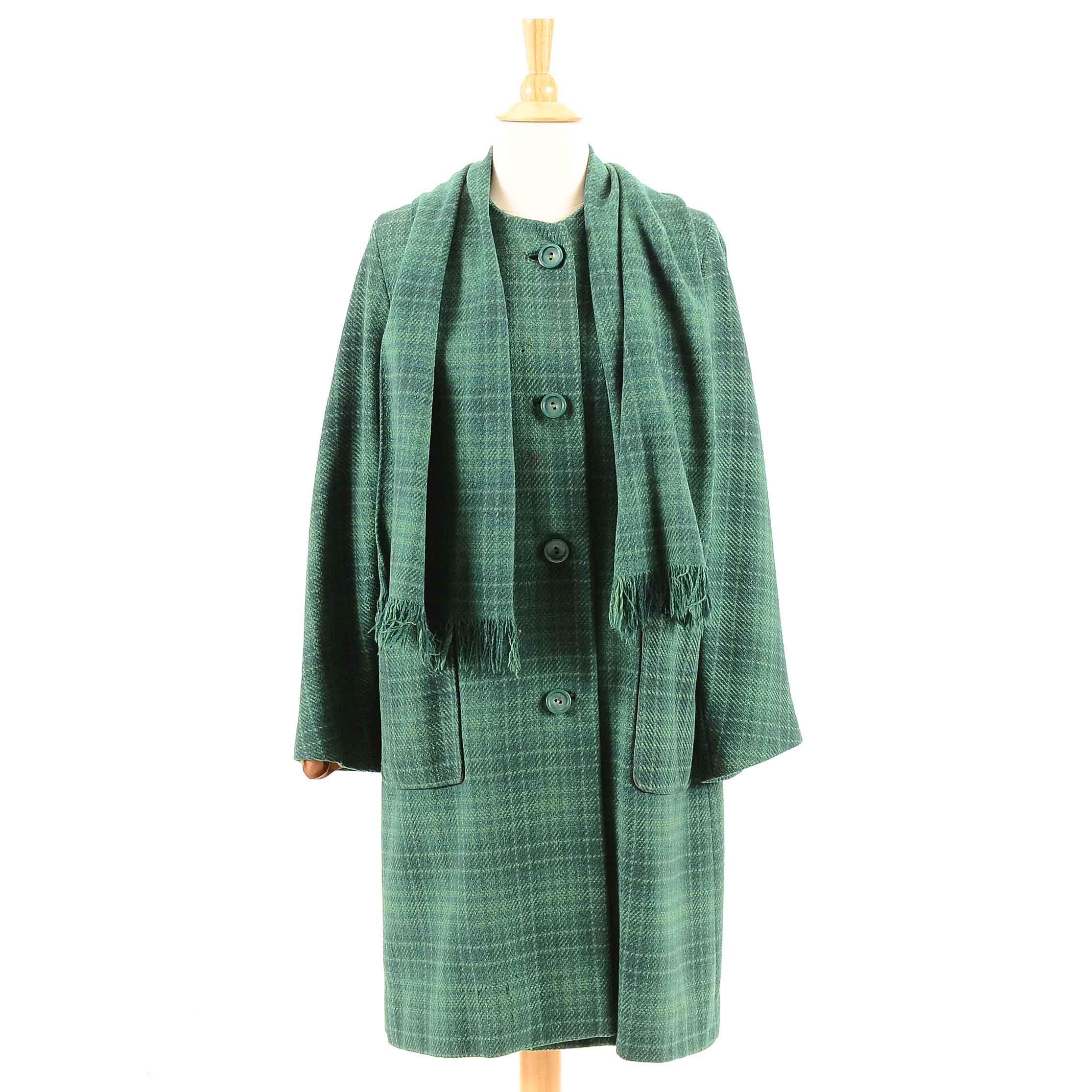 1960s Vintage Green Plaid Wool Coat