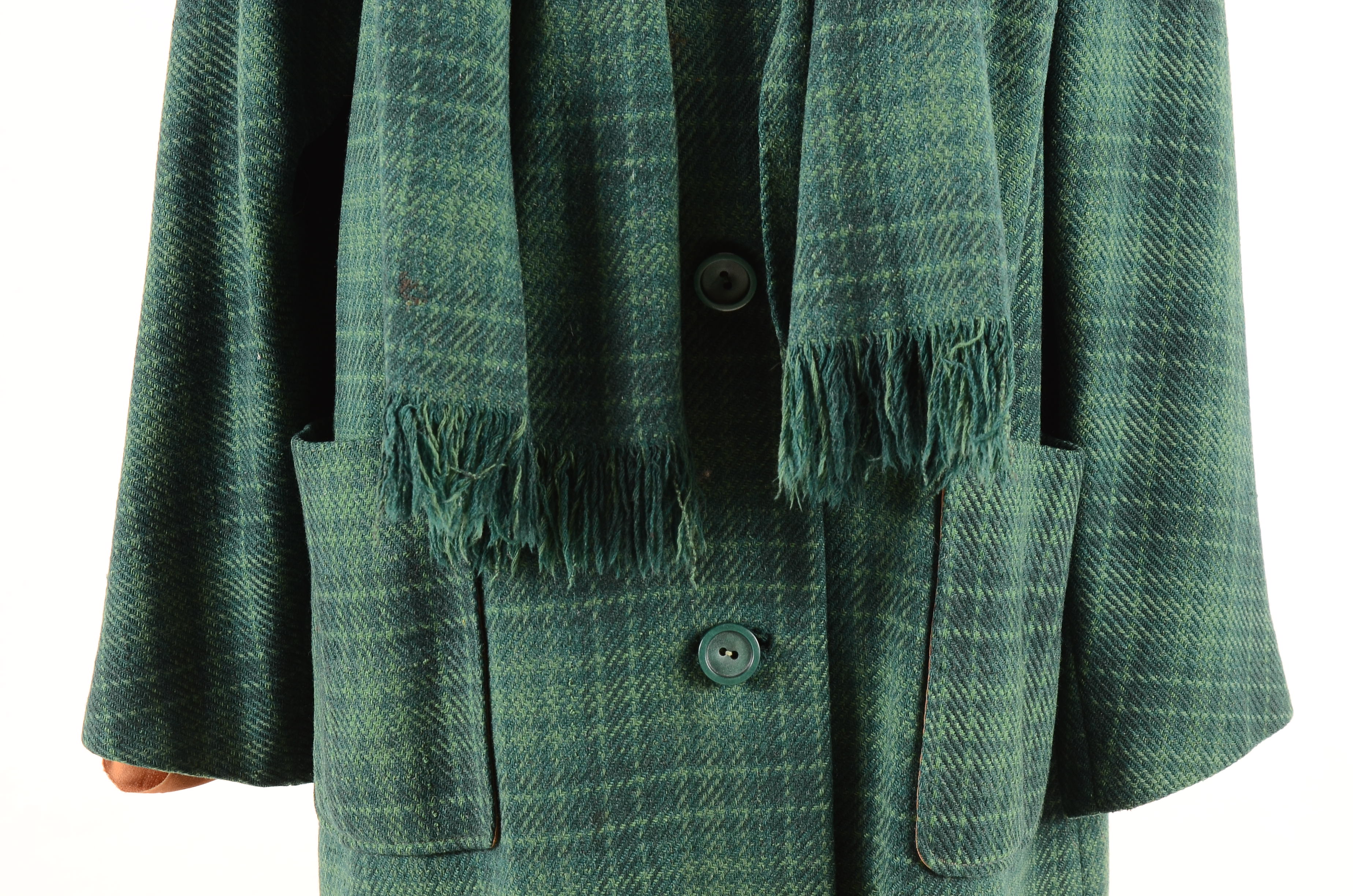 1960s Vintage Green Plaid Wool Coat