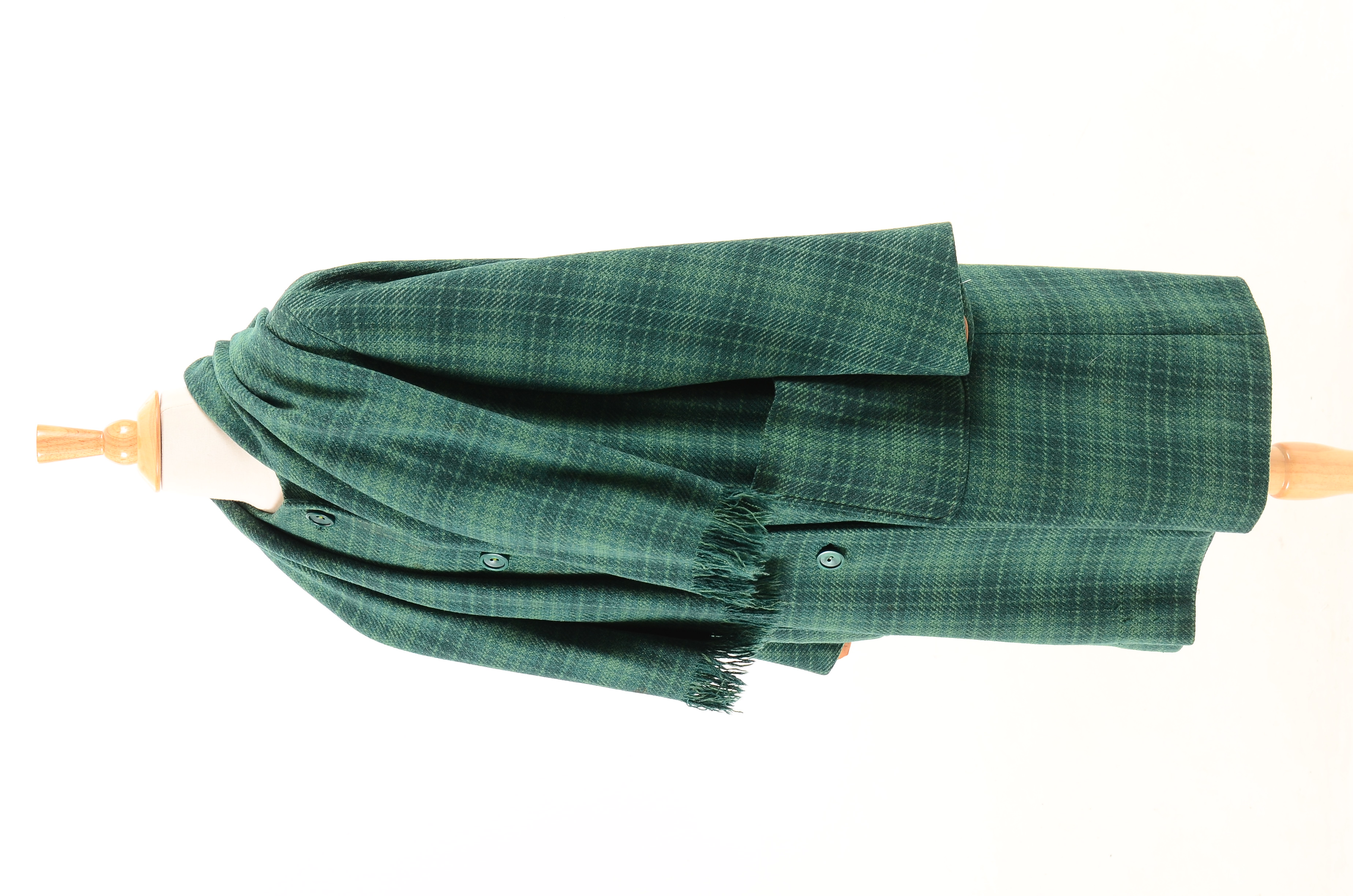 1960s Vintage Green Plaid Wool Coat