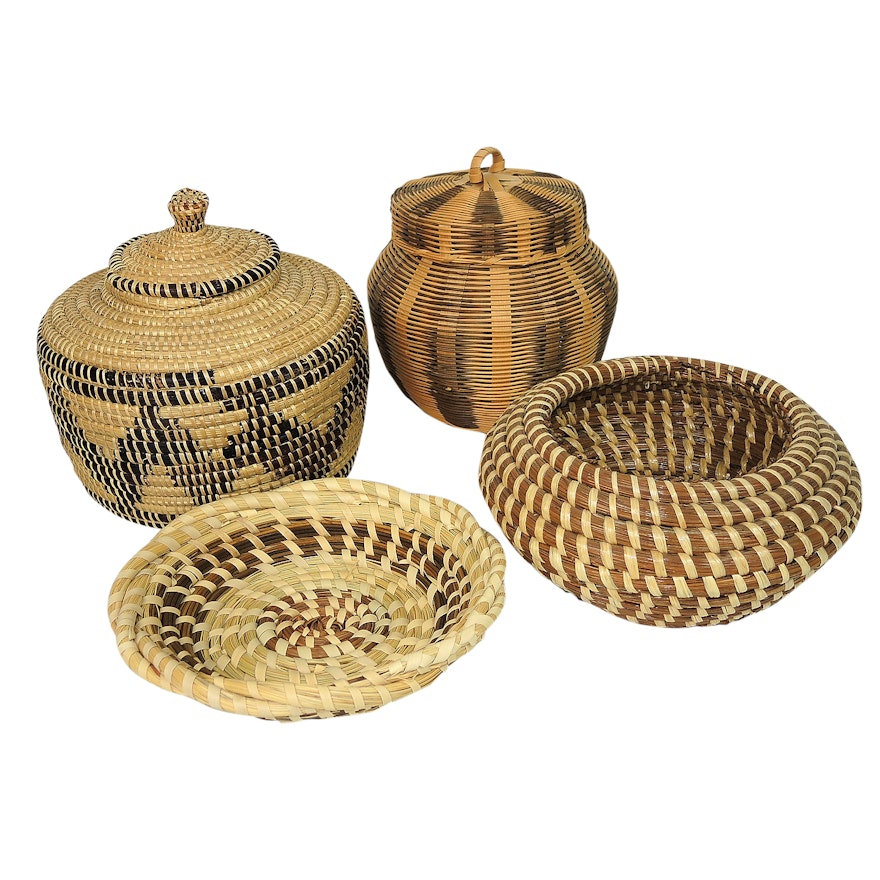 Signed Native American Handwoven Sweetgrass, Gullah and Artisan Baskets