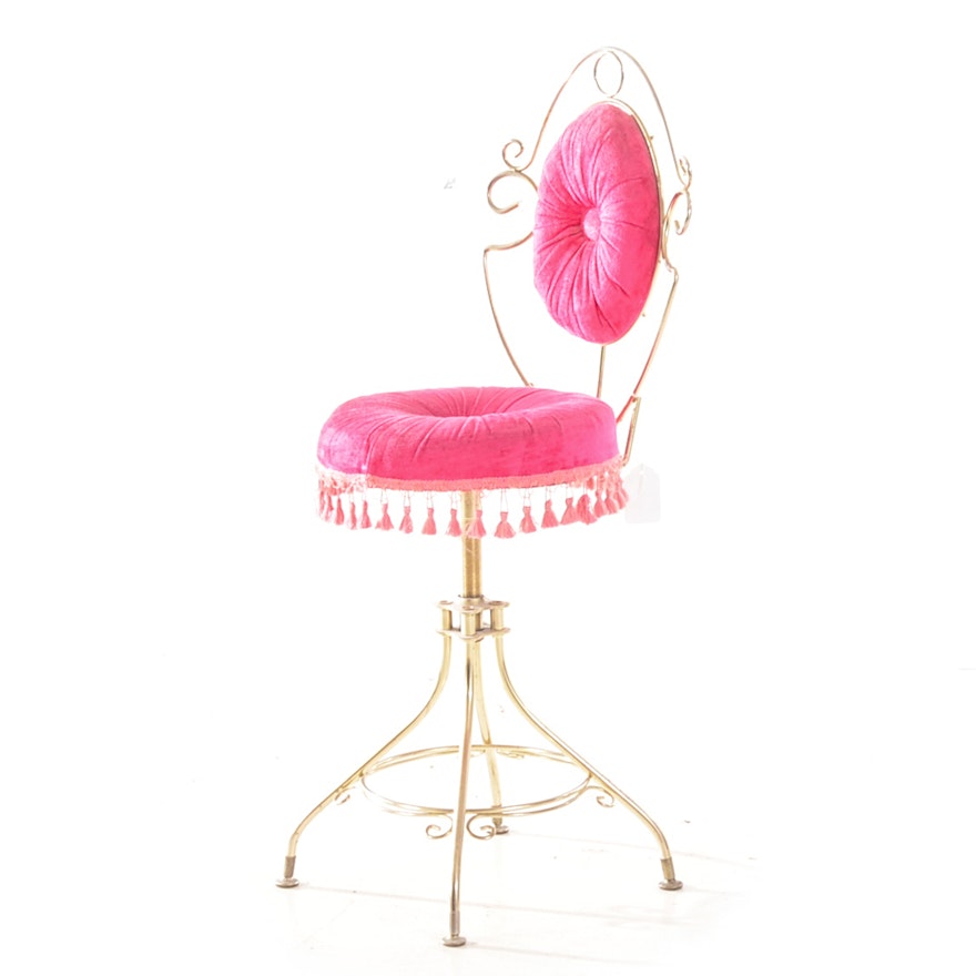 Pink and Brass-Tone Vanity Chair