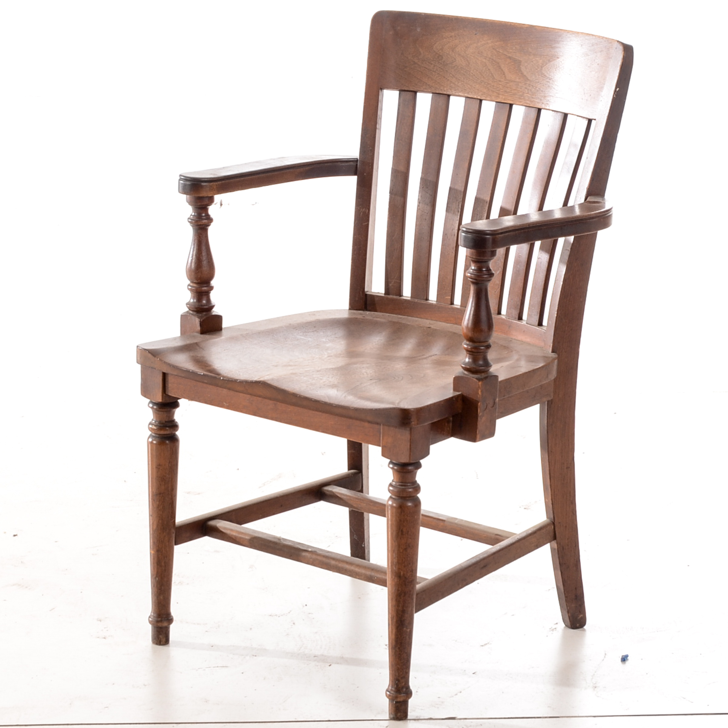 Vintage Walnut Slat-Back Arm Chair