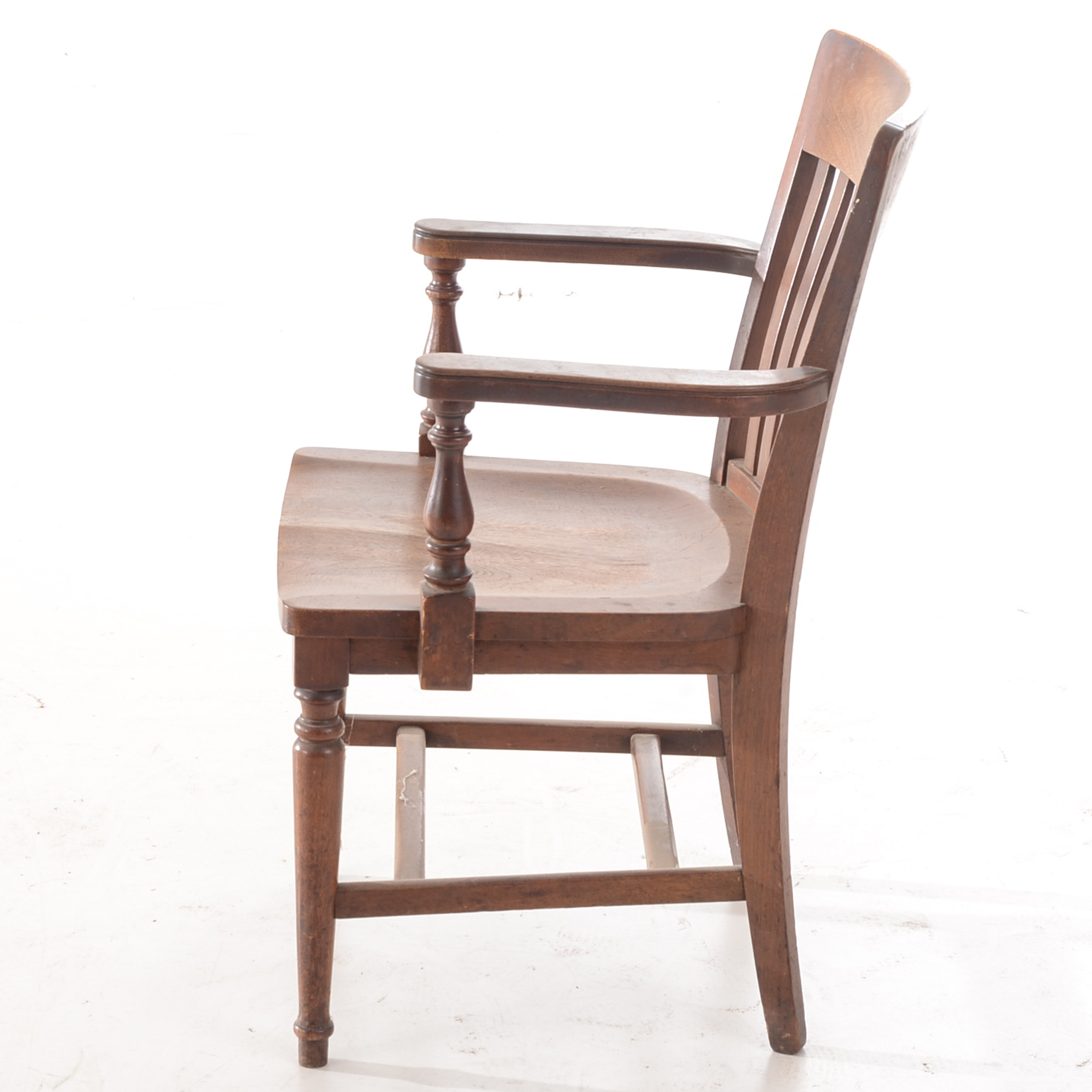Vintage Walnut Slat-Back Arm Chair