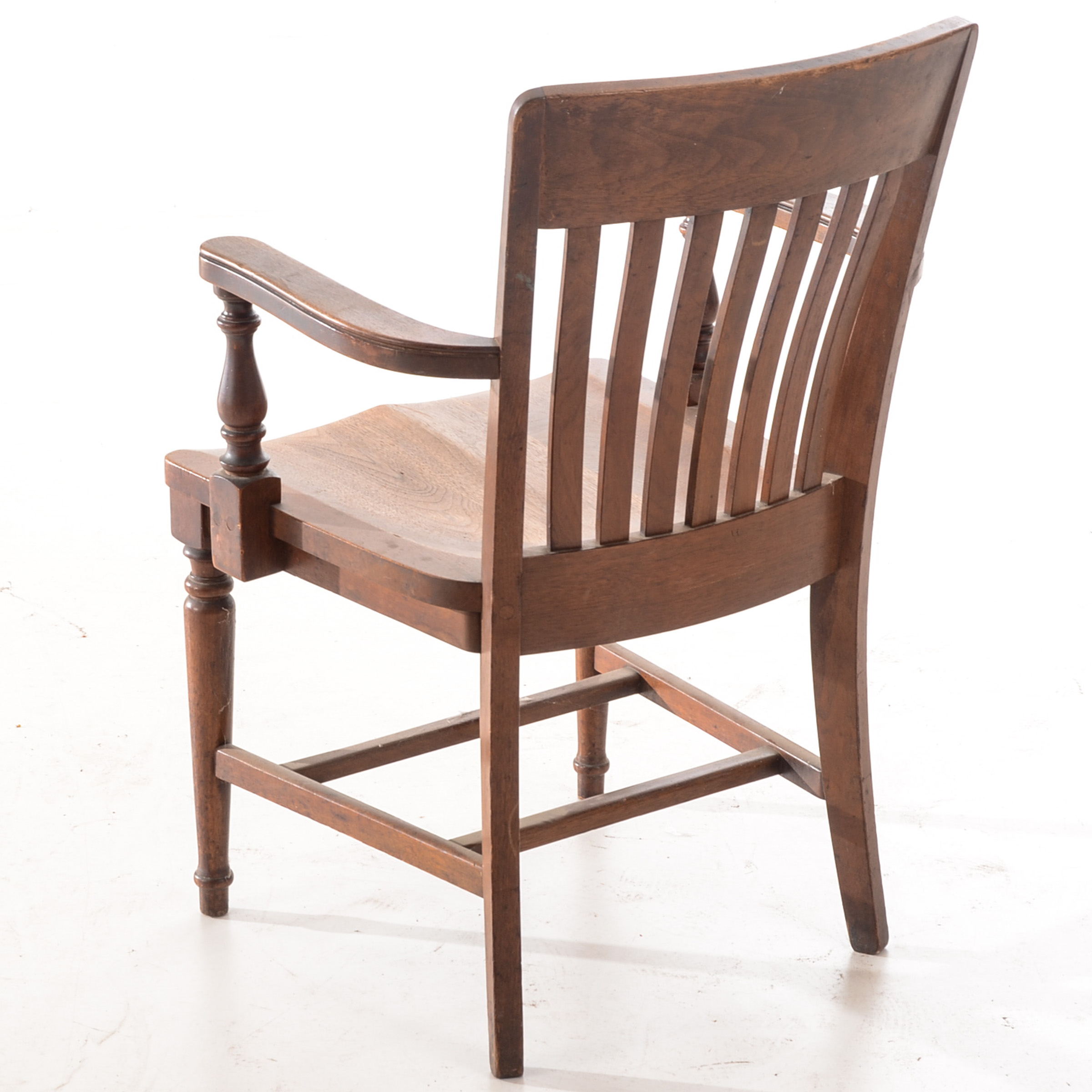 Vintage Walnut Slat-Back Arm Chair