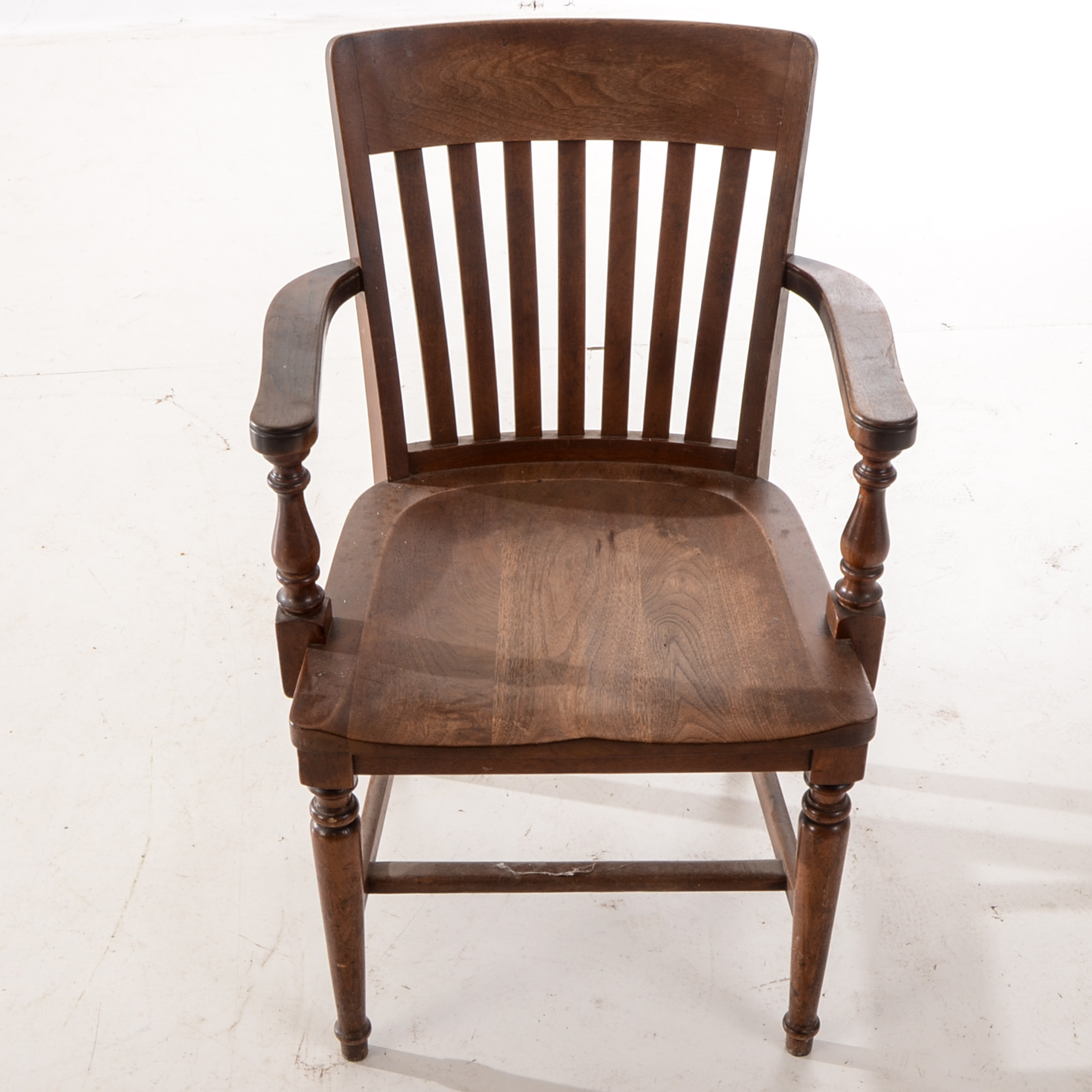 Vintage Walnut Slat-Back Arm Chair