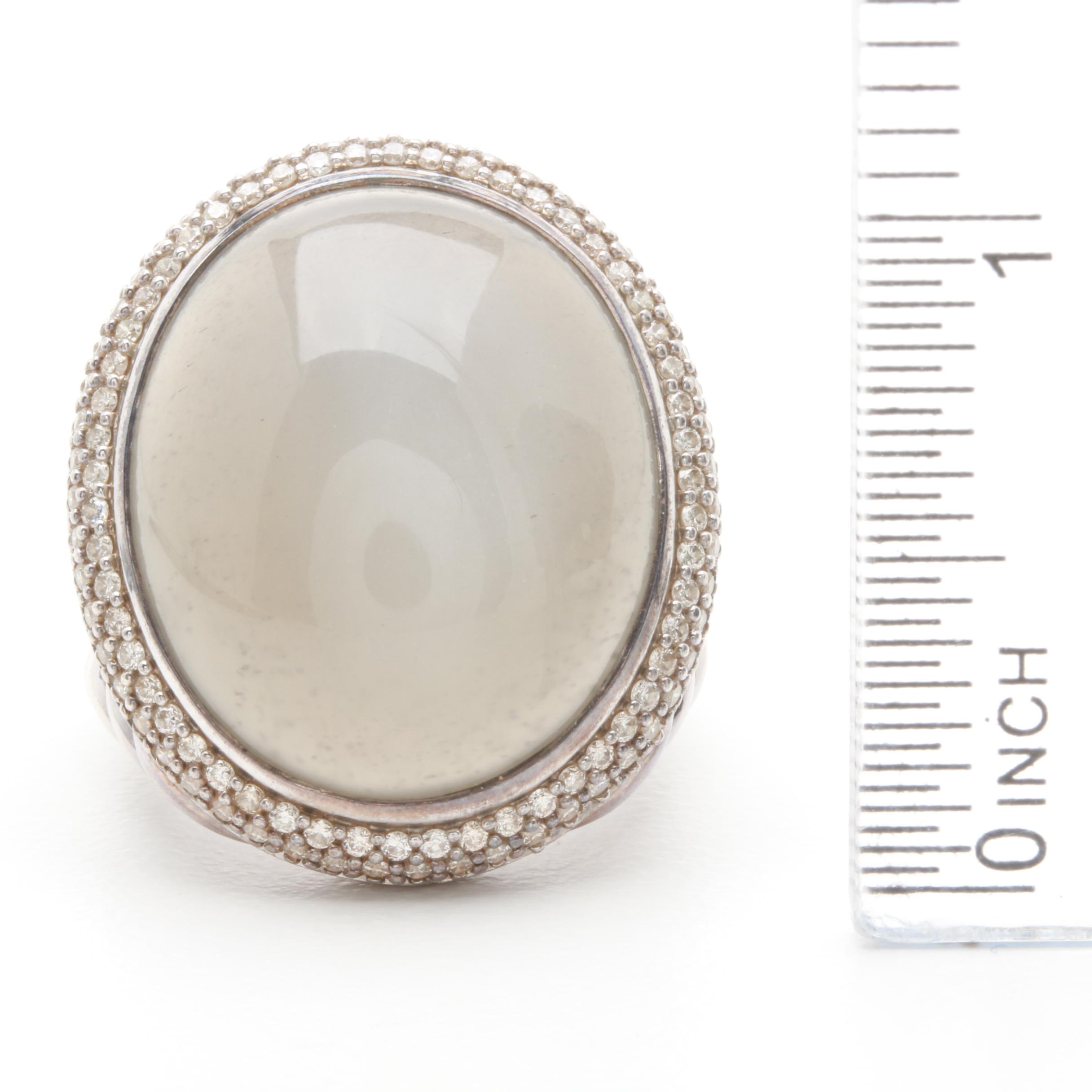 David Yurman Sterling Silver 27.59 CT Moonstone and Diamond Ring