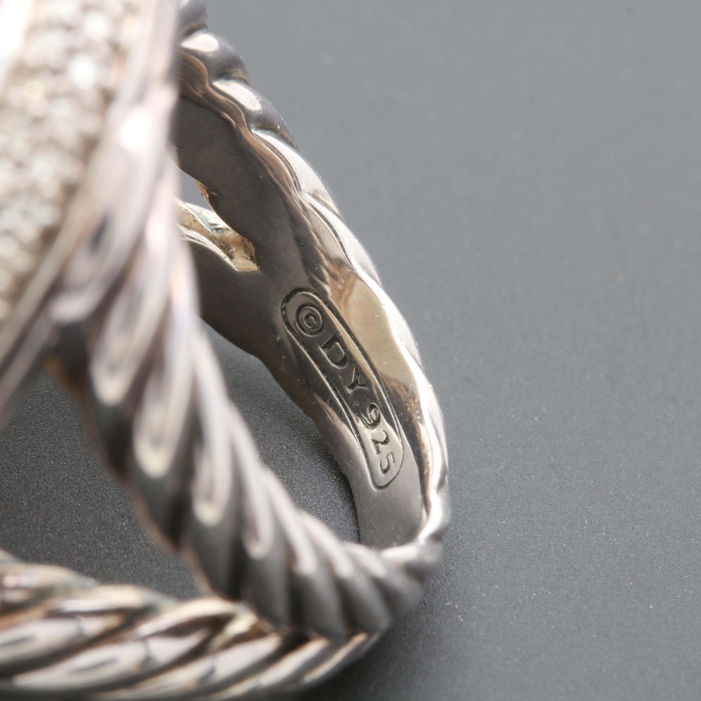 David Yurman Sterling Silver 27.59 CT Moonstone and Diamond Ring