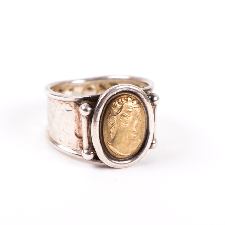 Sterling Silver and 14K Yellow Gold Cameo Ring