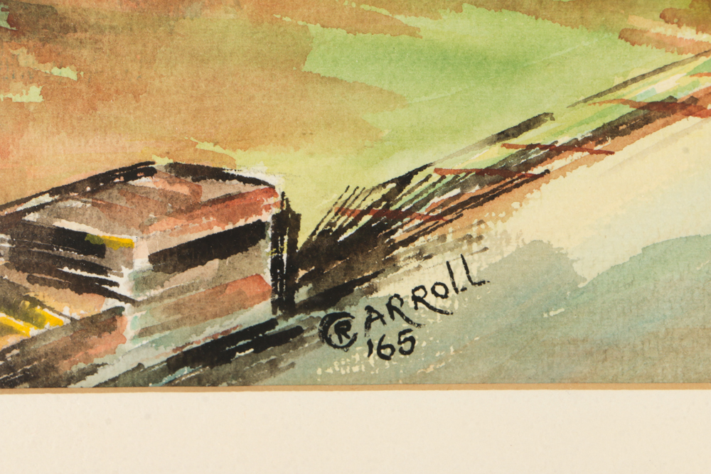 Carroll Vintage Watercolor Painting of Village Scene