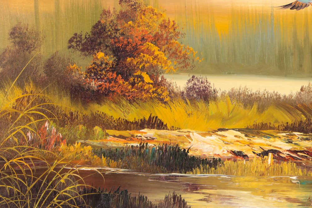 R. Burton Mid-Century Original Oil Landscape on Canvas