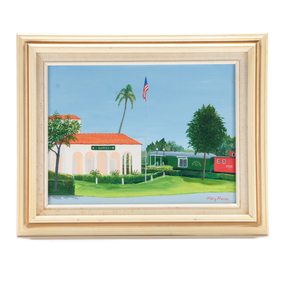 Mary Moran Oil Painting on Canvas of Naples Train Depot