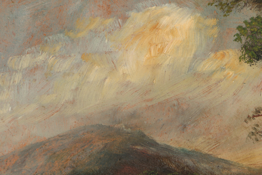 Antique Oil Painting on Board of Three Hunting Dogs