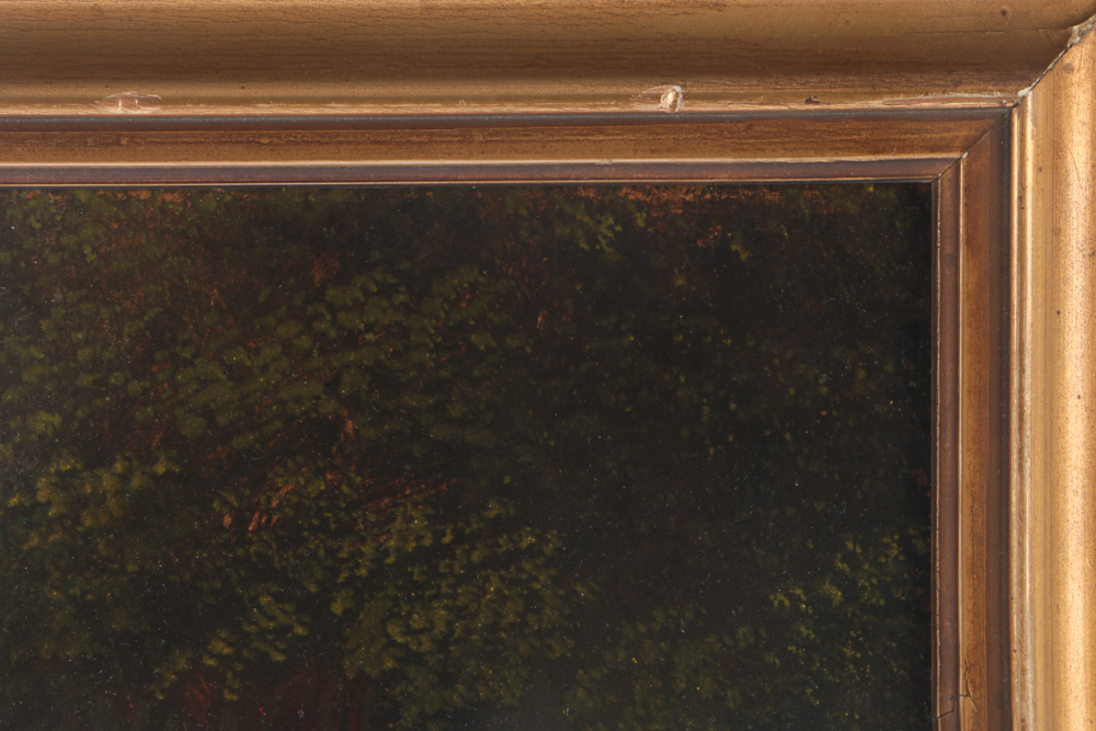 Antique Oil Painting on Board of Three Hunting Dogs