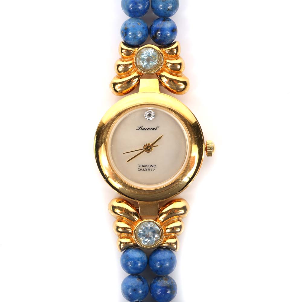 Lapis Lazuli Lucoral Diamond Quartz Watch