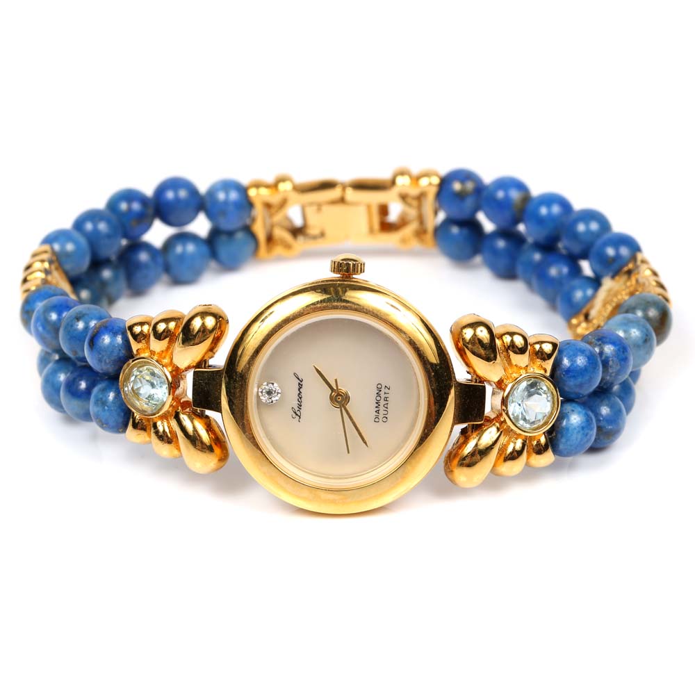 Lapis Lazuli Lucoral Diamond Quartz Watch