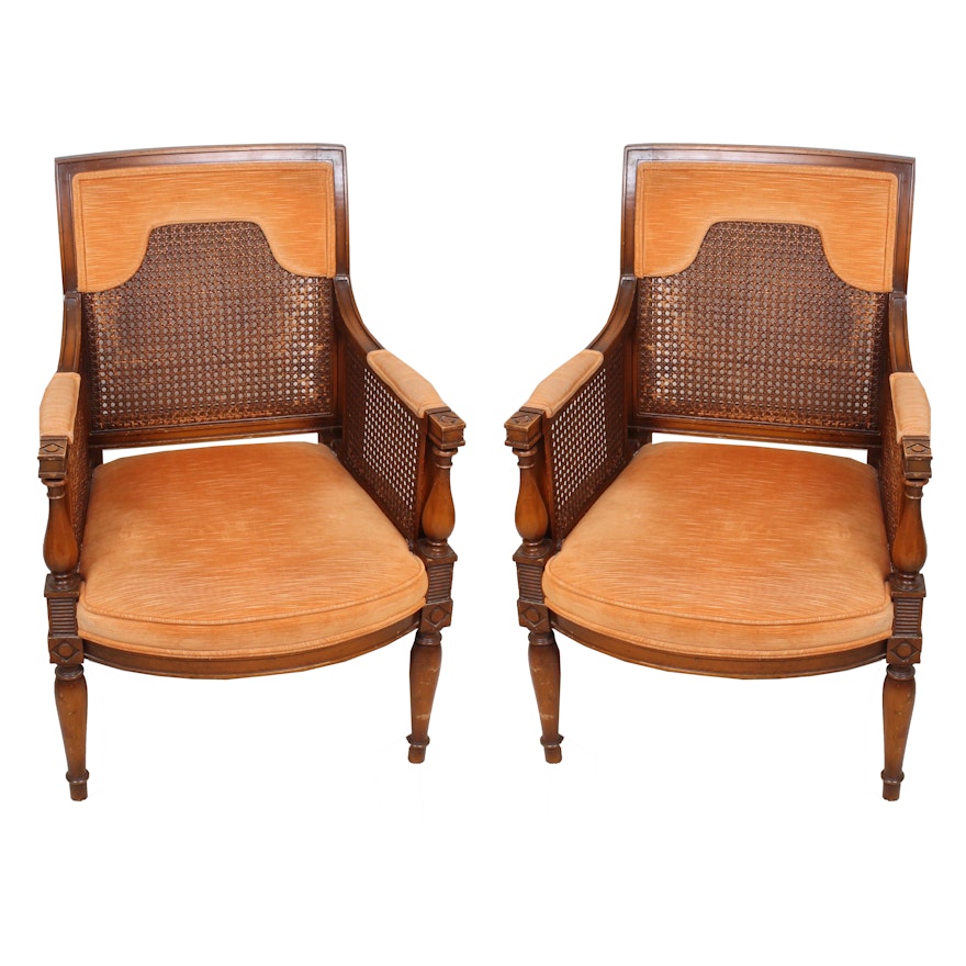 Two Vintage Cocheo Brothers Serpentine Caned Armchairs