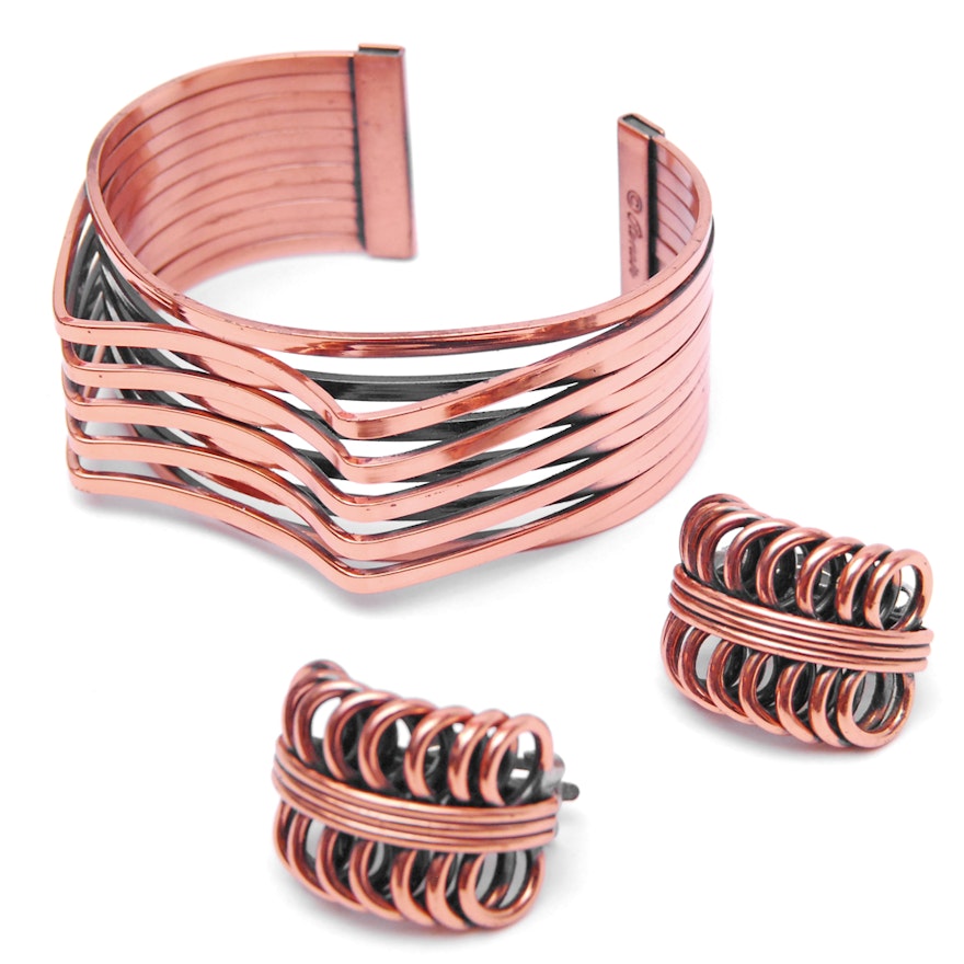 Renoir Copper Cuff Bracelet And Cooper Colored Earrings