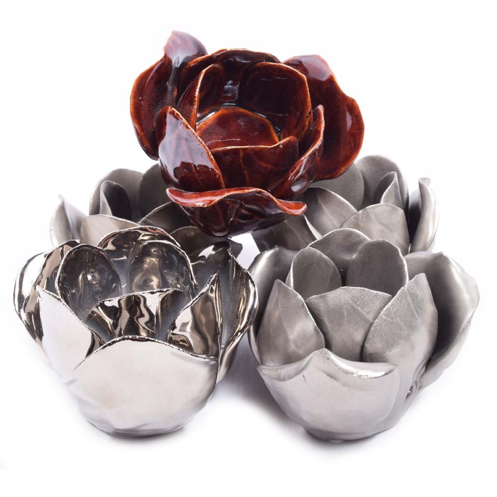 Ceramic and Metal Flower Candle Votives