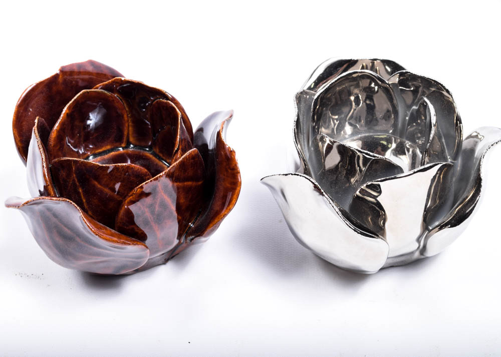 Ceramic and Metal Flower Candle Votives