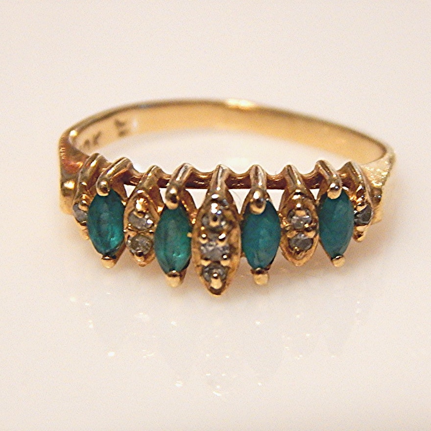 10K Yellow Gold Emerald and Diamond Ring