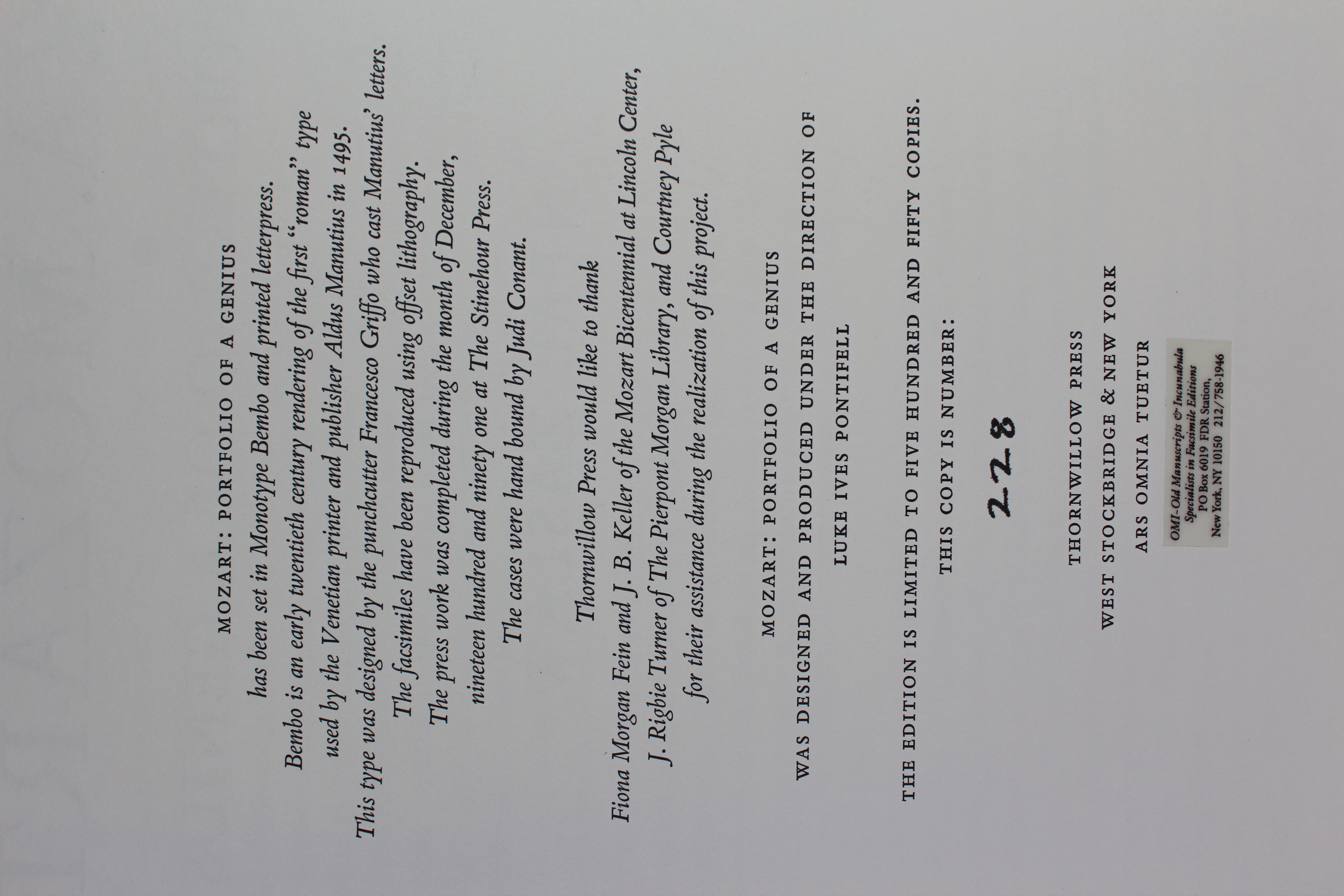 1991 "W. A. Mozart: A Portfolio of a Genius" by Neal Zaslaw