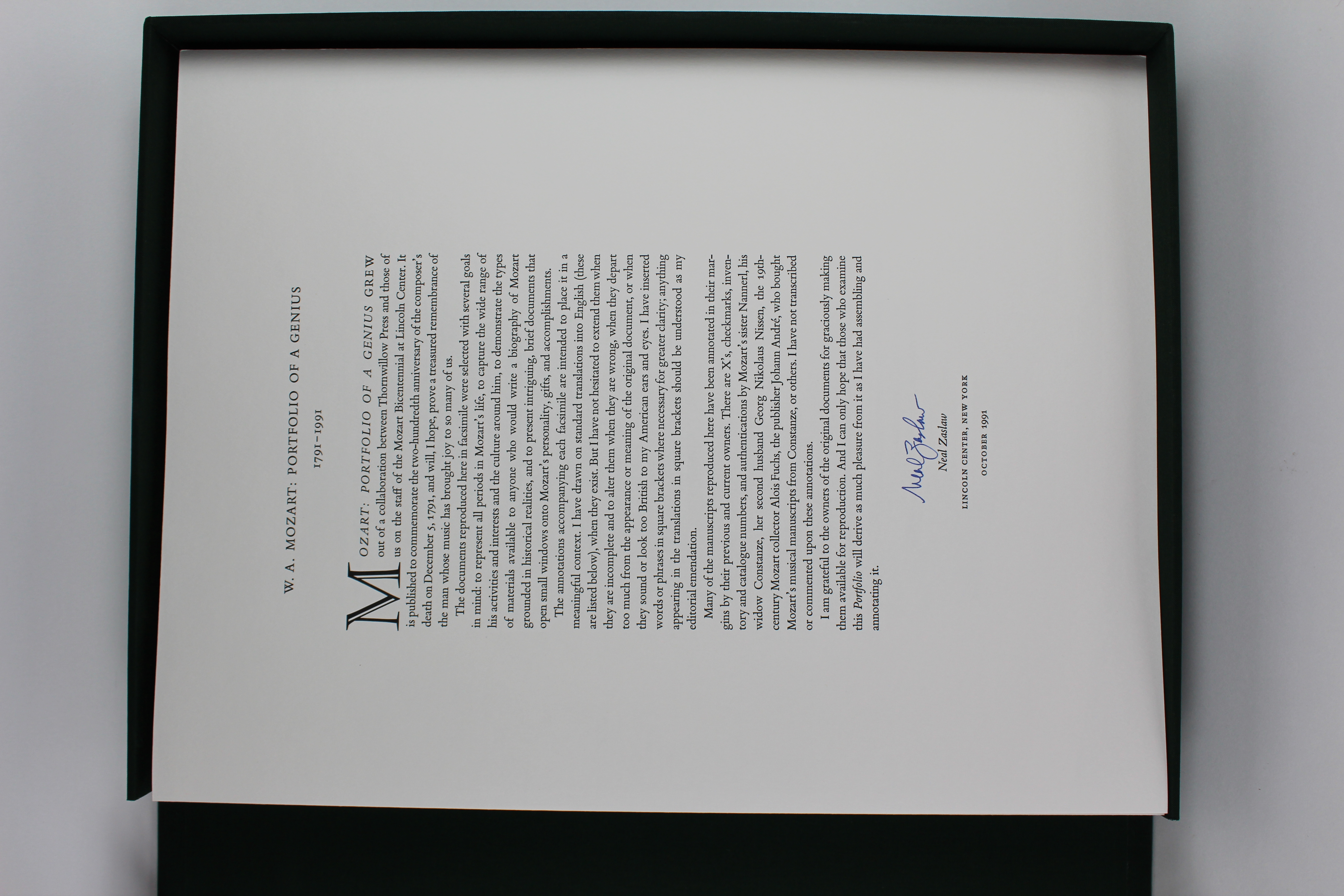 1991 "W. A. Mozart: A Portfolio of a Genius" by Neal Zaslaw
