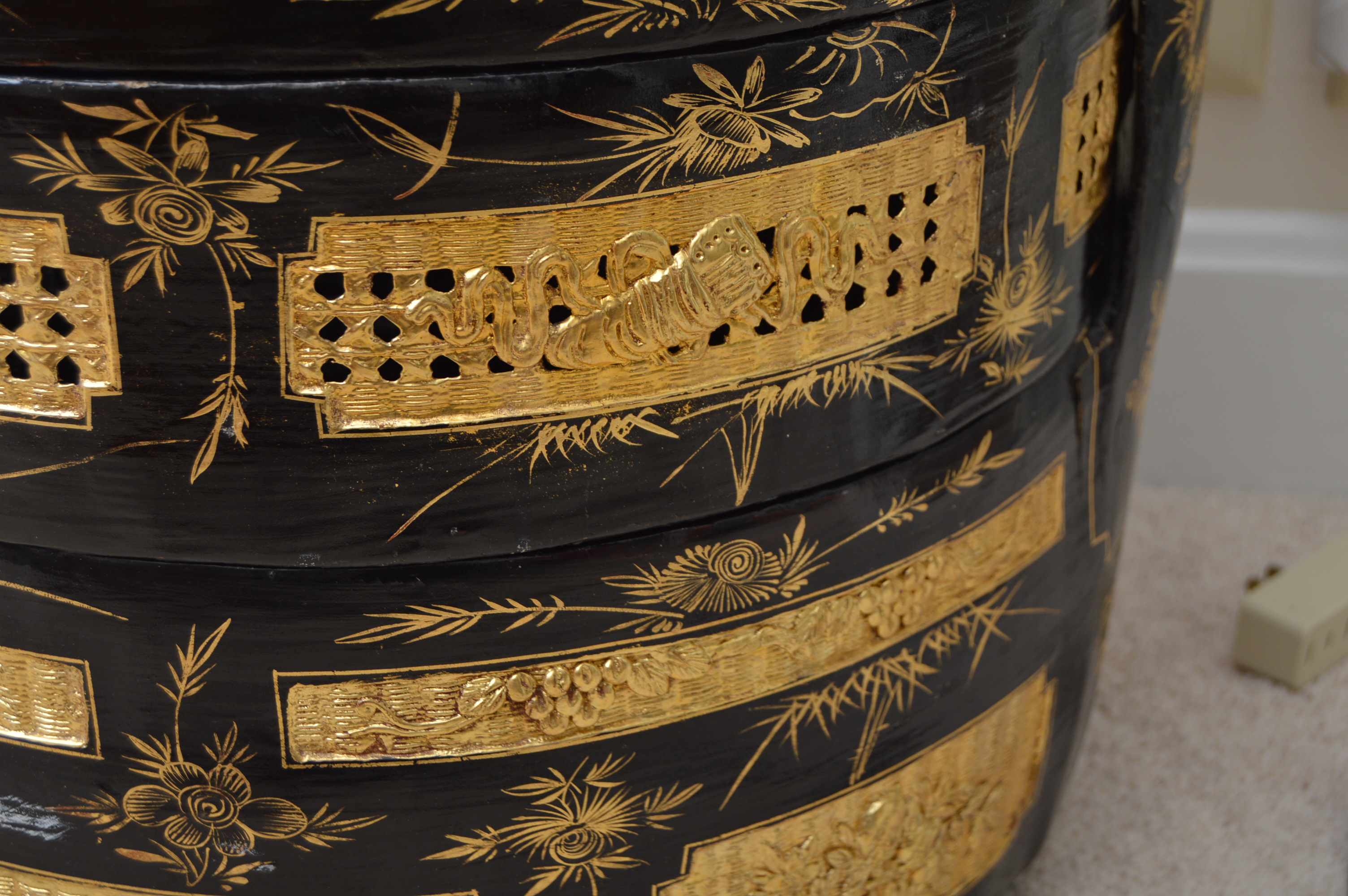 Vintage Chinese Lacquerware Rattan Stacking Wedding Basket