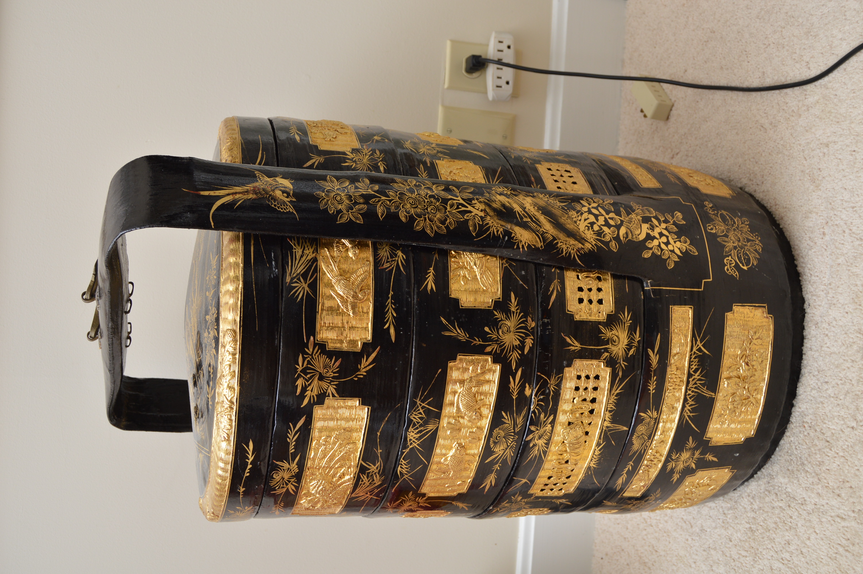 Vintage Chinese Lacquerware Rattan Stacking Wedding Basket