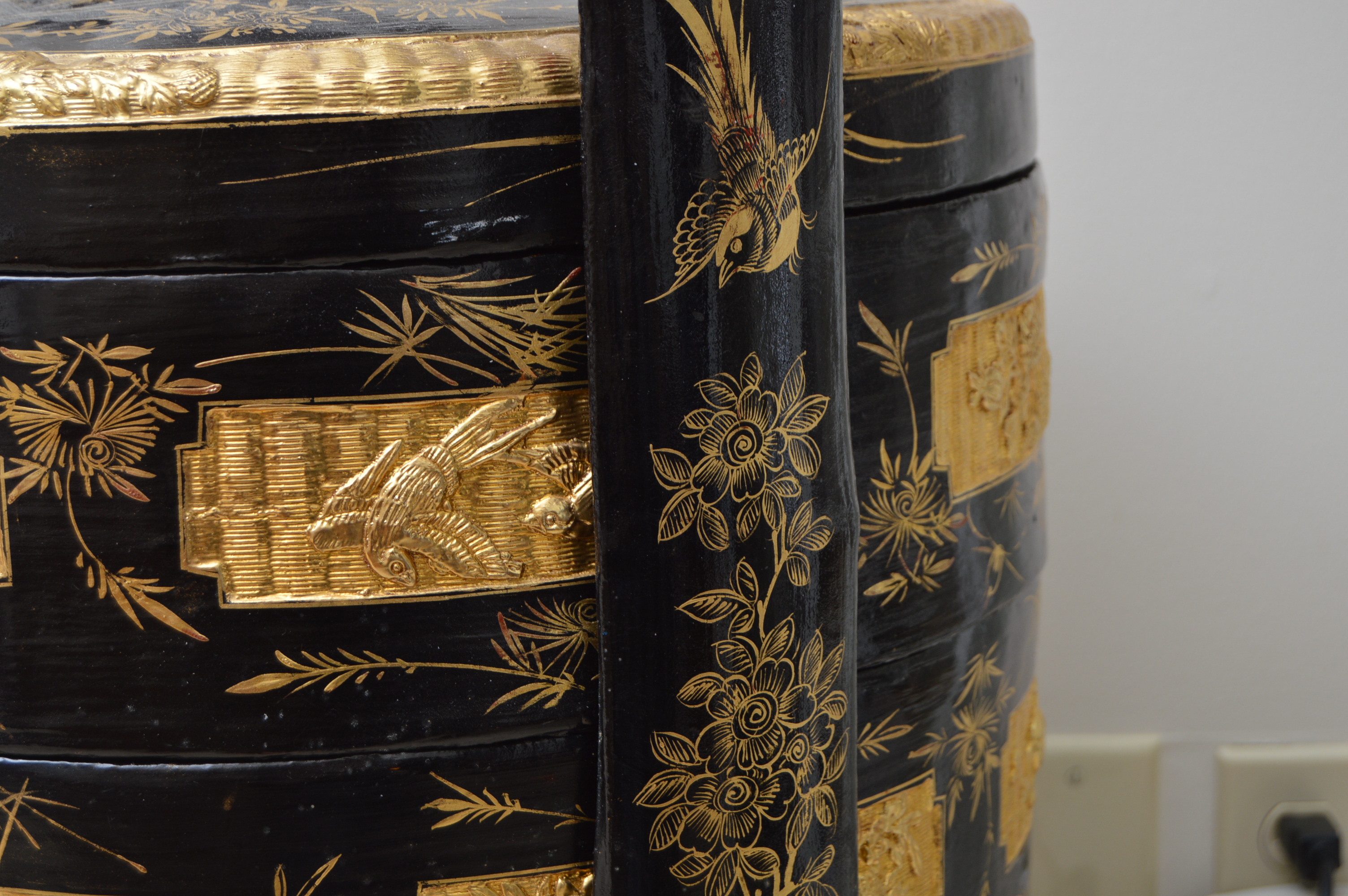 Vintage Chinese Lacquerware Rattan Stacking Wedding Basket