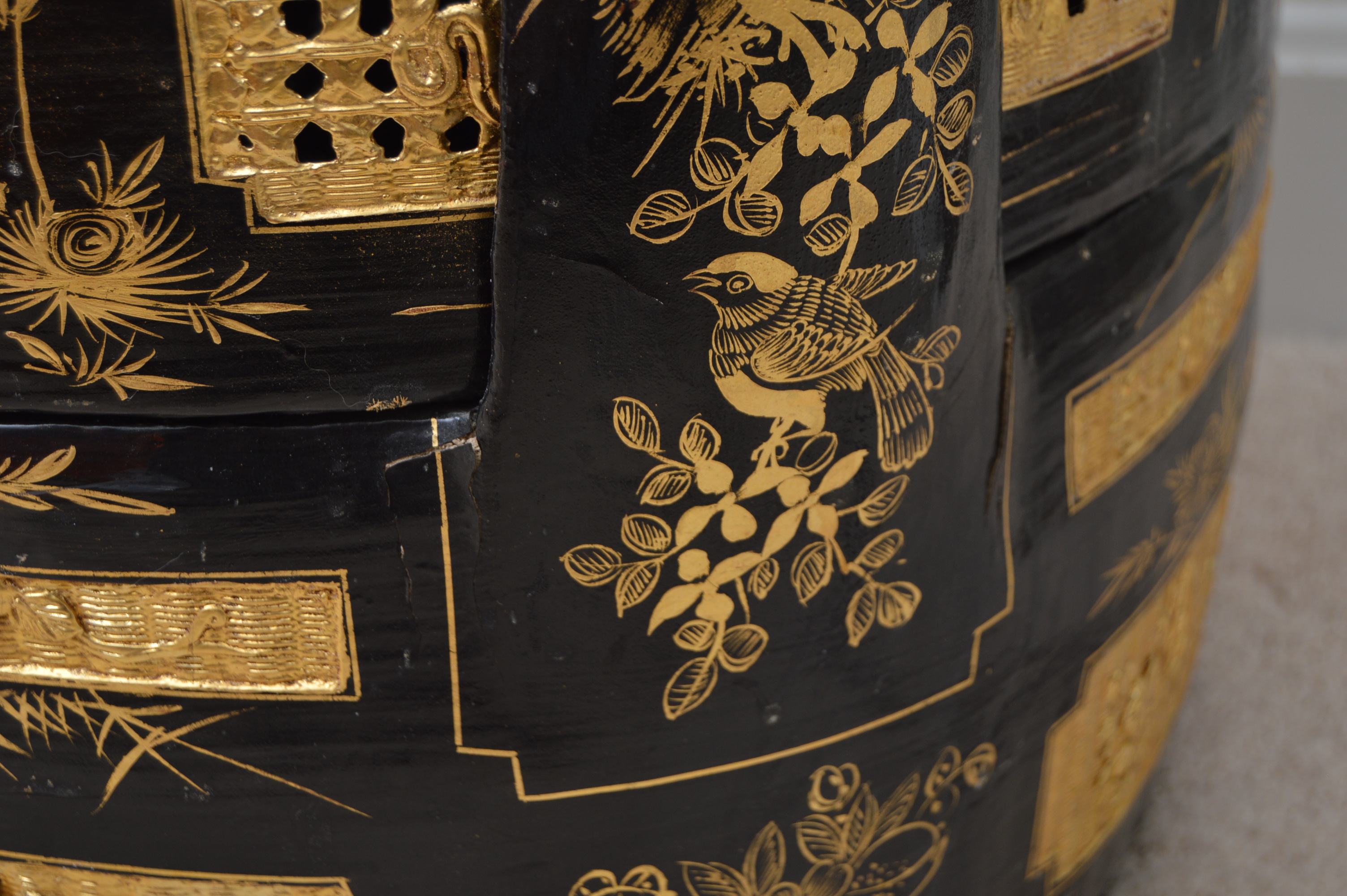 Vintage Chinese Lacquerware Rattan Stacking Wedding Basket