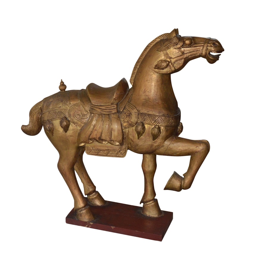 Hand Carved Wooden Roman Horse Statue