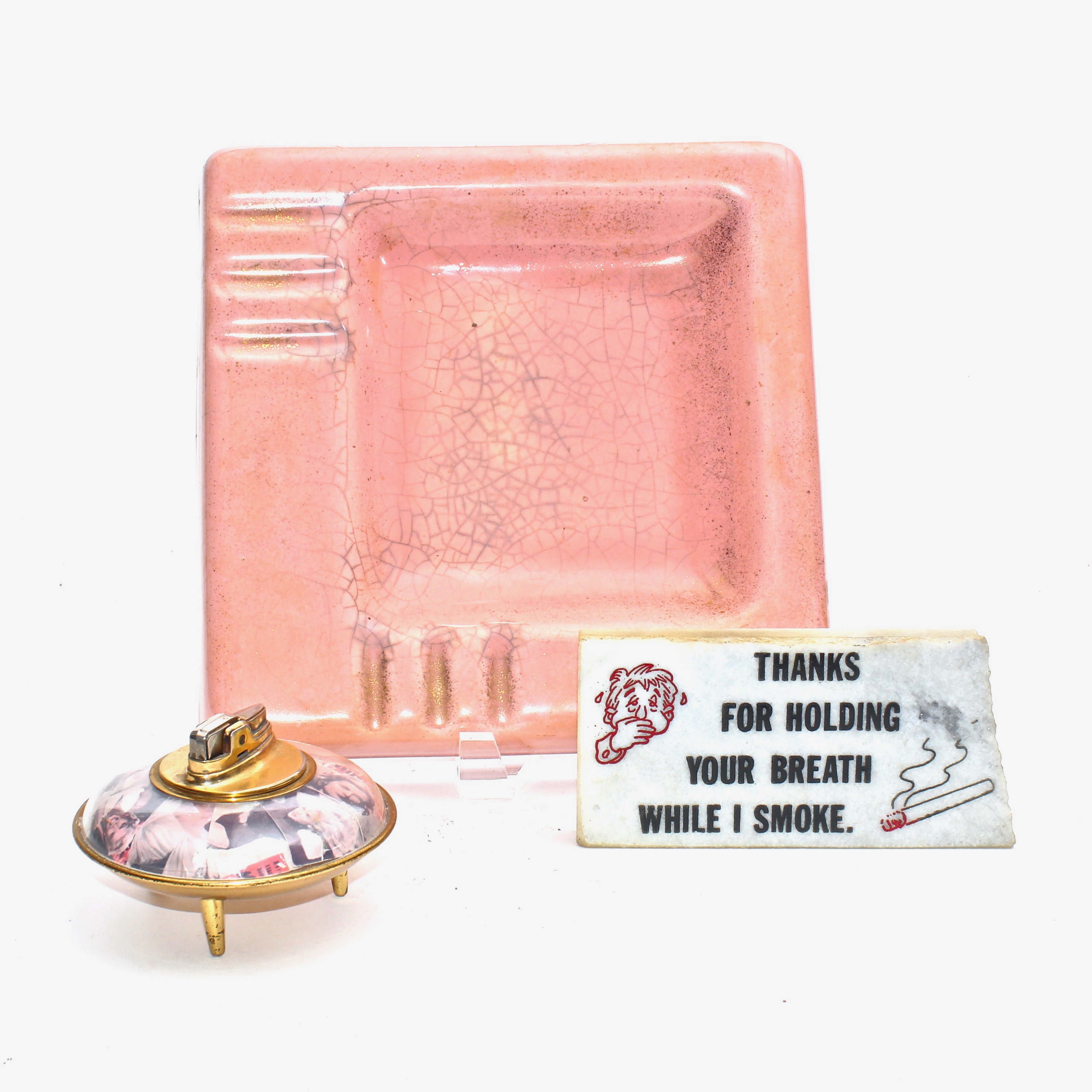 Vintage Pink Bonita Ashtray and Ronson Marilyn Monroe Lighter