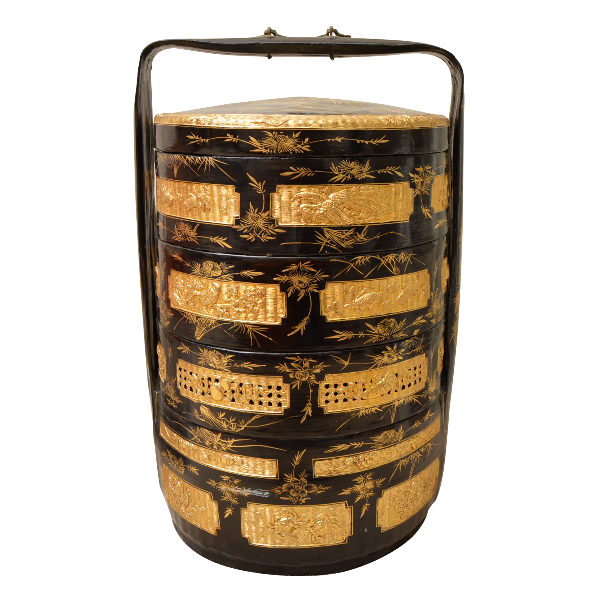 Vintage Chinese Lacquerware Rattan Stacking Wedding Basket