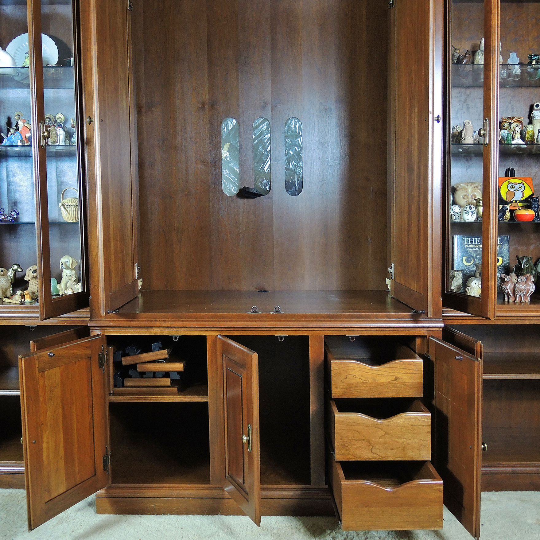 Cherry Modular Entertainment Wall Unit Cabinet by Wagner Wood Co.