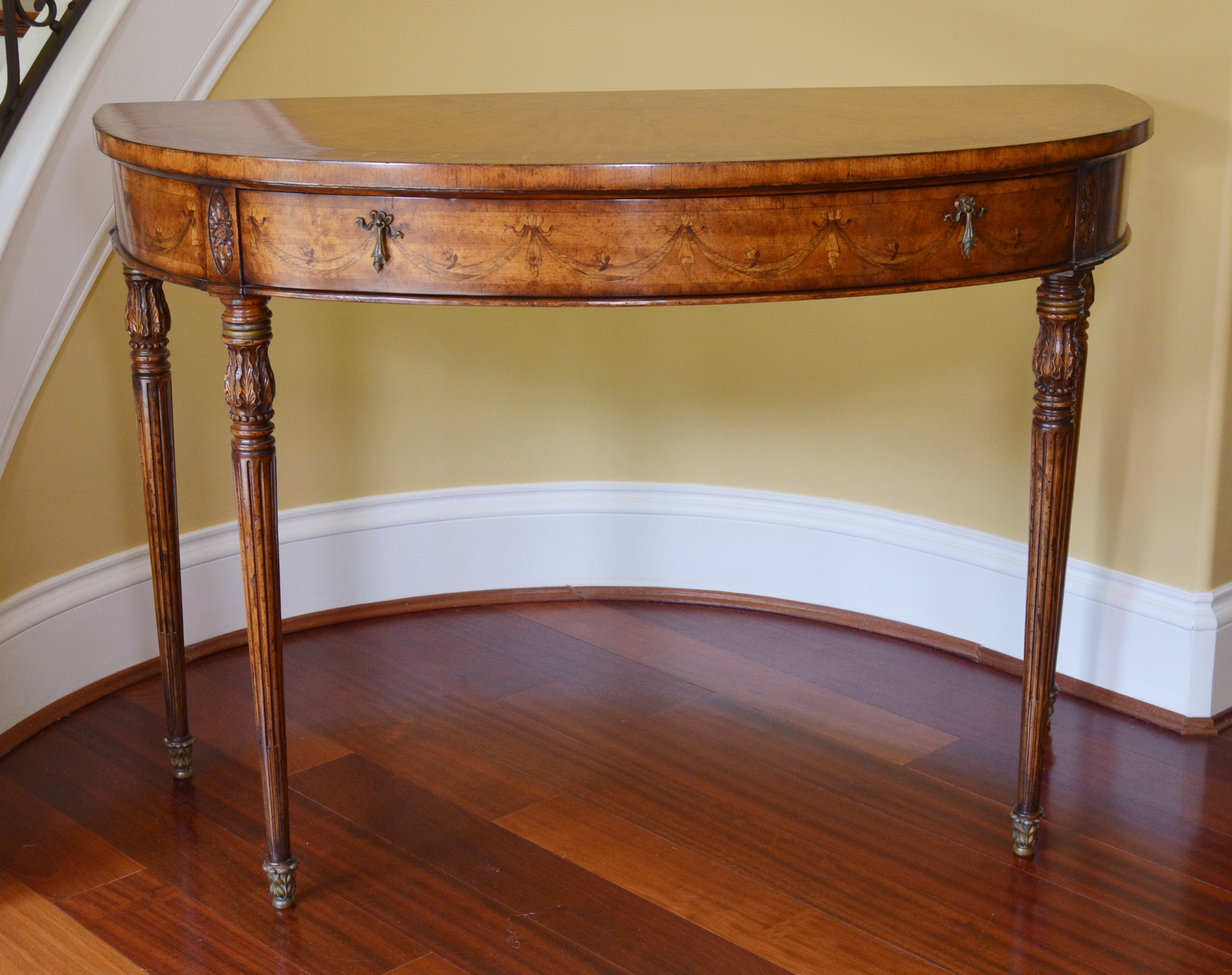 Adam Style Marquetry Demilune Console Table by Jonathan Charles Fine Furniture