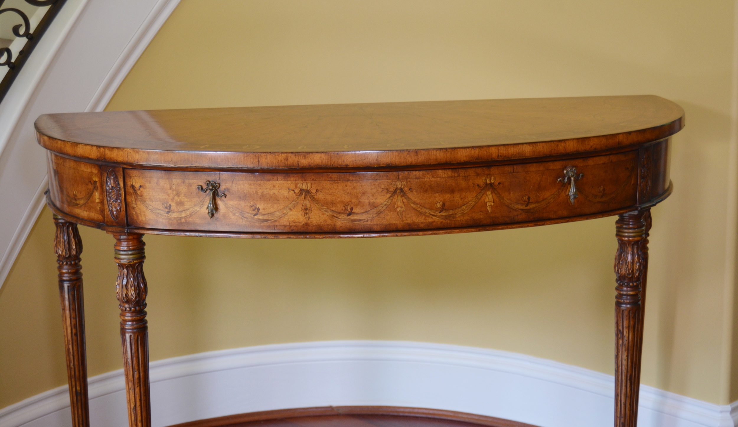 Adam Style Marquetry Demilune Console Table by Jonathan Charles Fine Furniture