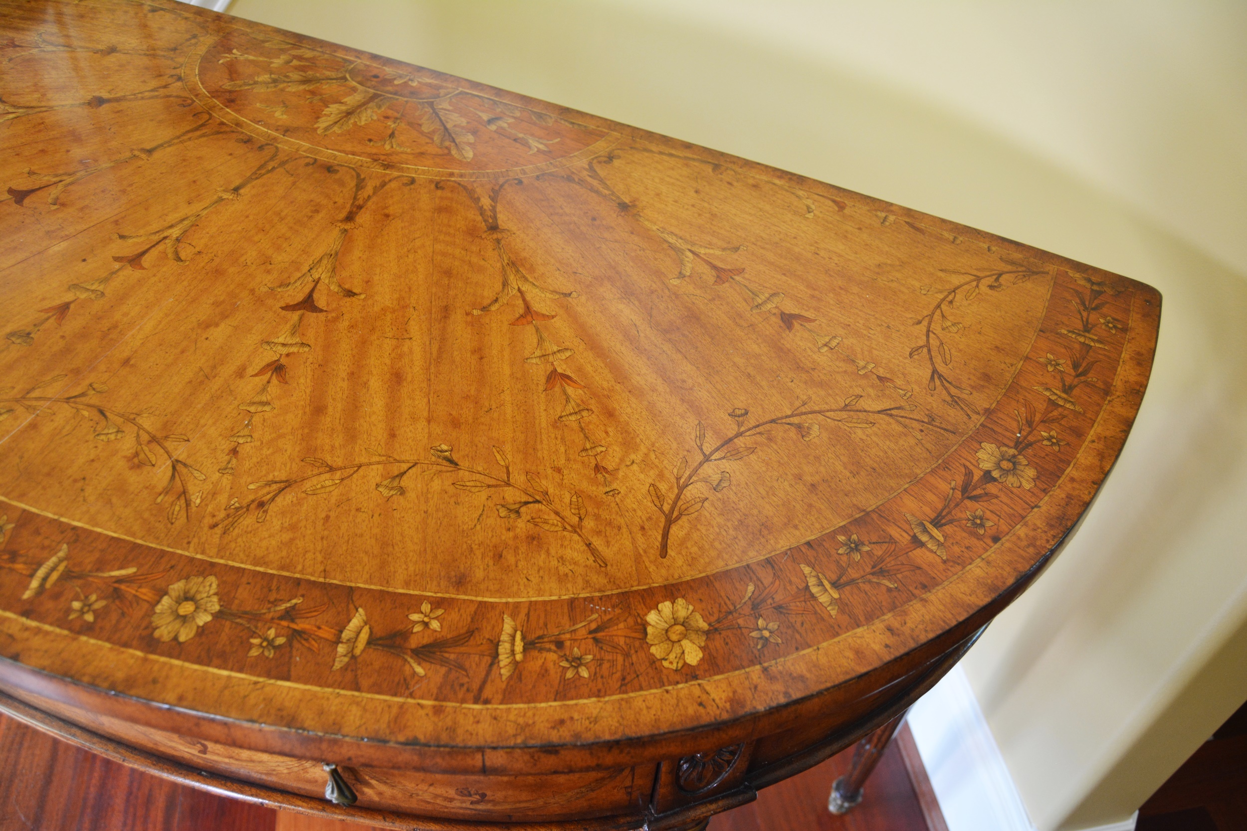 Adam Style Marquetry Demilune Console Table by Jonathan Charles Fine Furniture