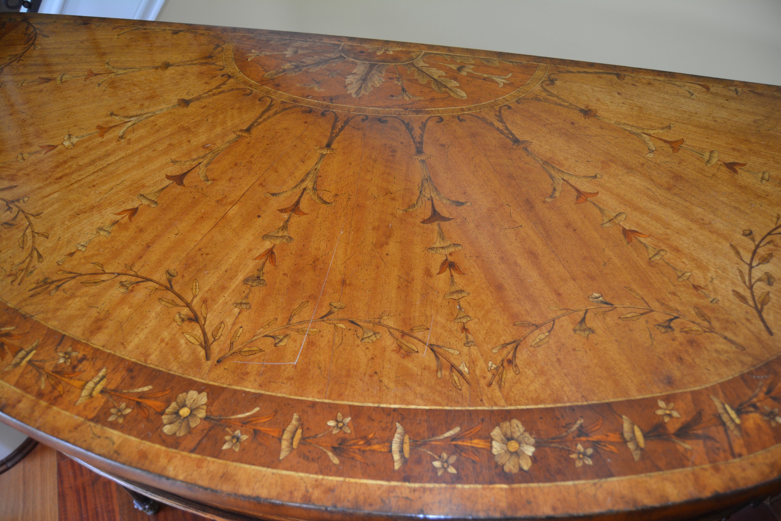 Adam Style Marquetry Demilune Console Table by Jonathan Charles Fine Furniture