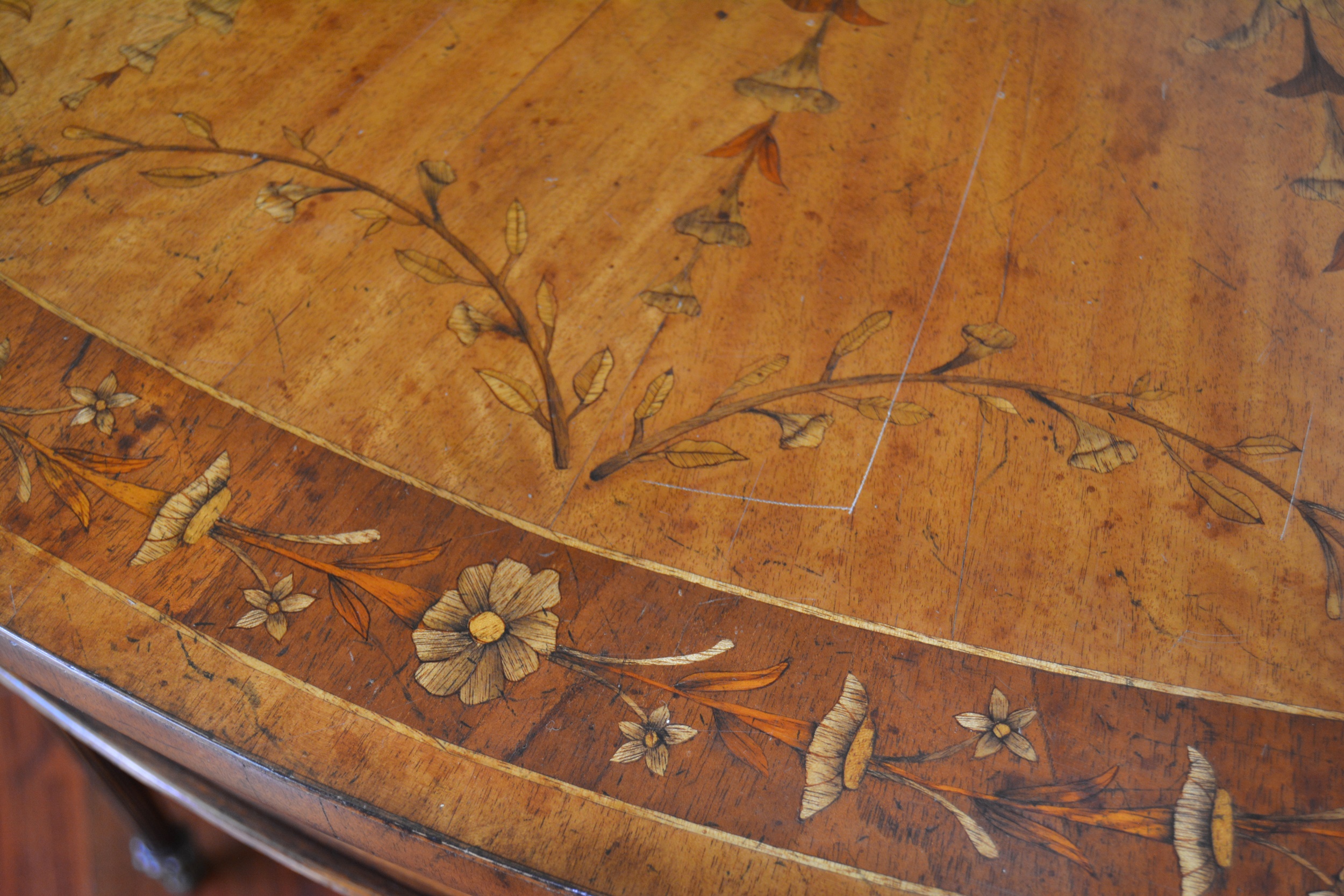 Adam Style Marquetry Demilune Console Table by Jonathan Charles Fine Furniture