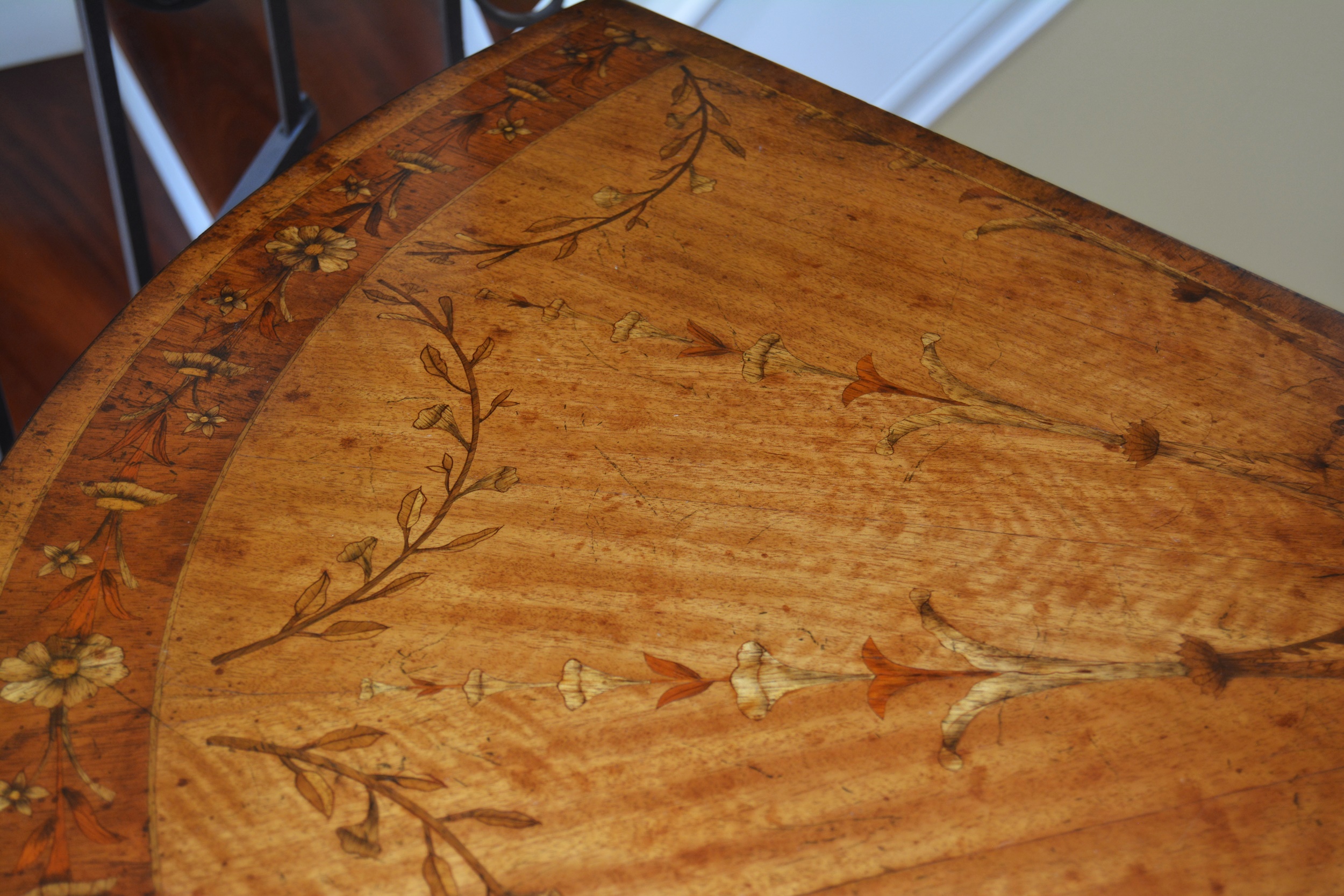 Adam Style Marquetry Demilune Console Table by Jonathan Charles Fine Furniture