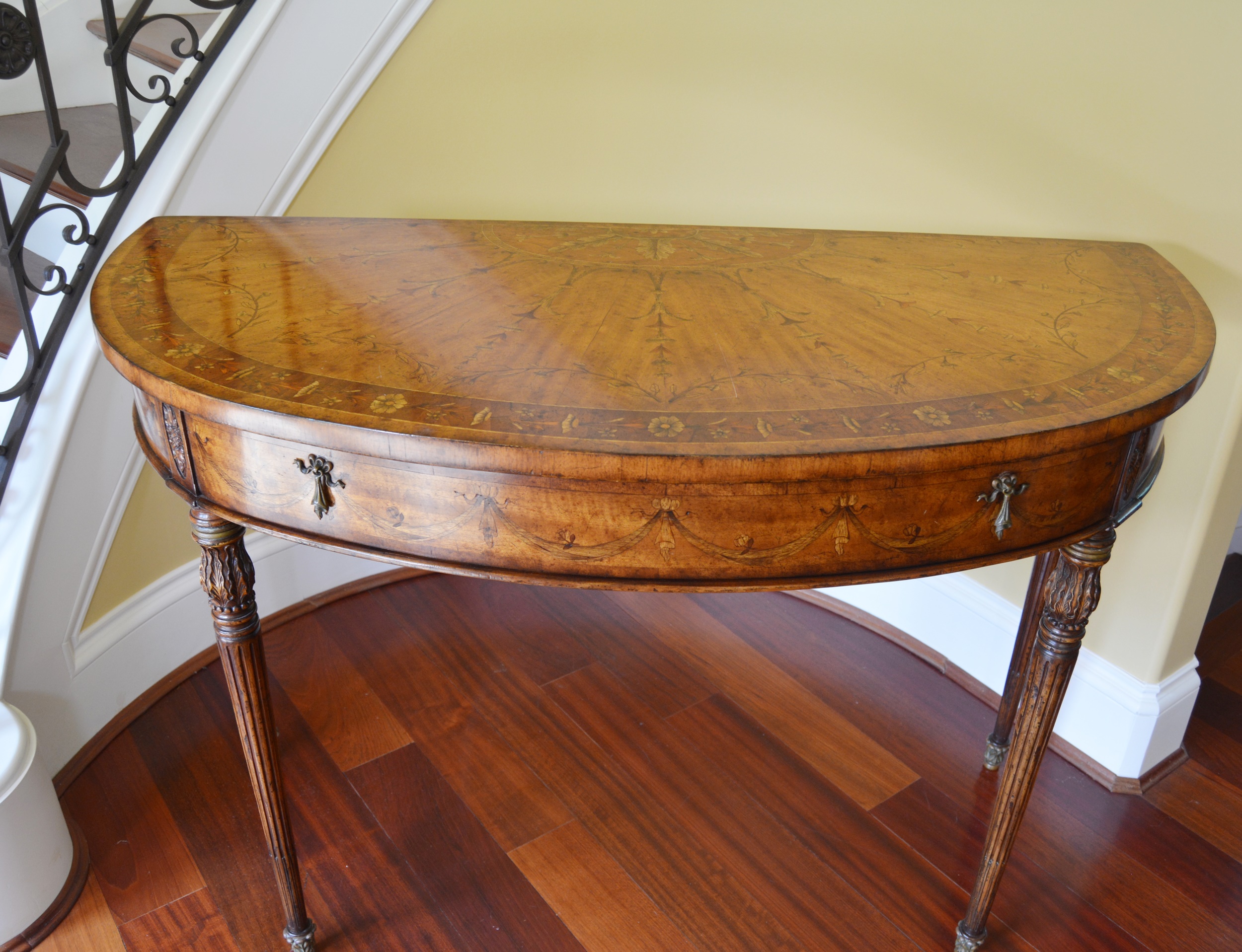 Adam Style Marquetry Demilune Console Table by Jonathan Charles Fine Furniture