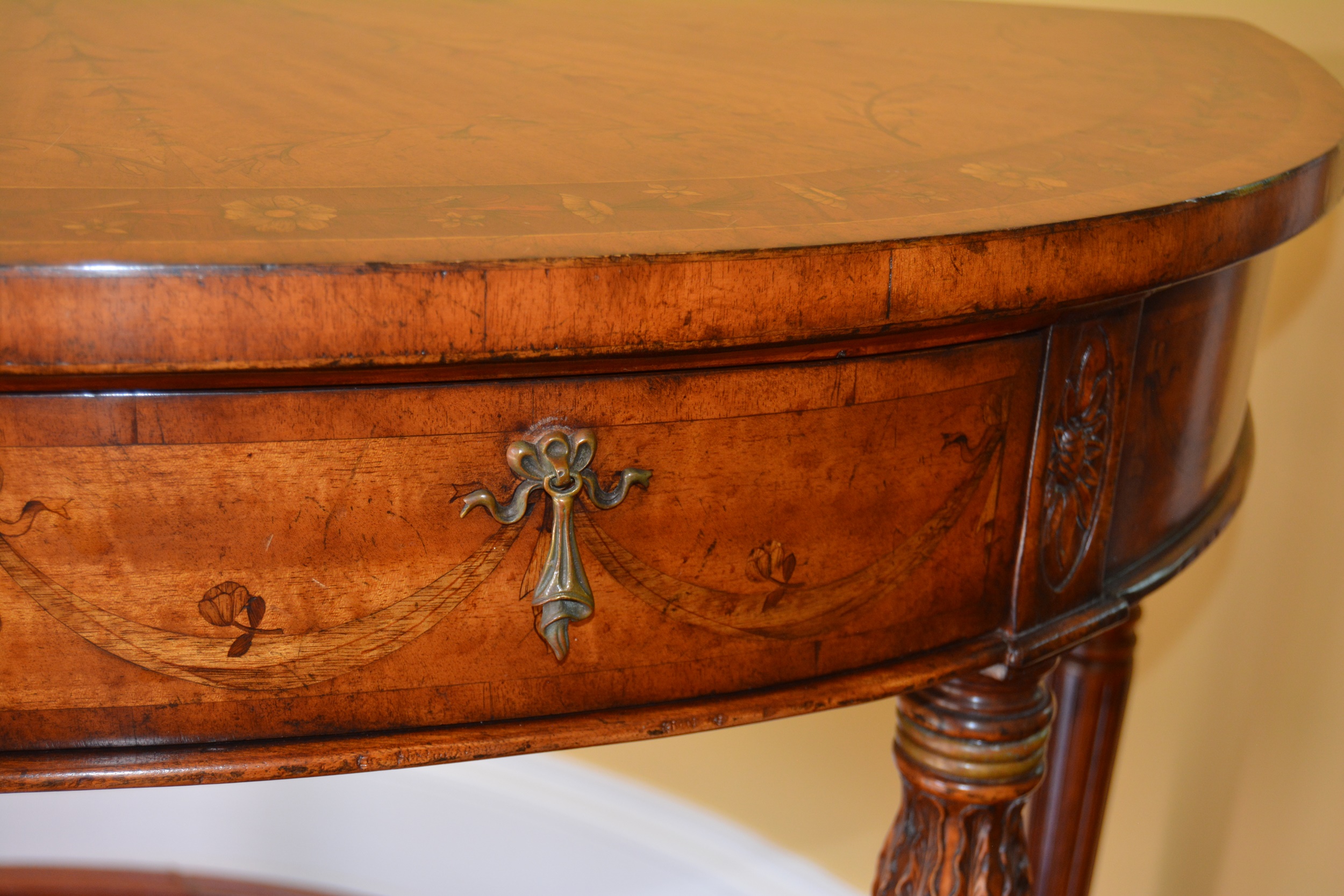 Adam Style Marquetry Demilune Console Table by Jonathan Charles Fine Furniture