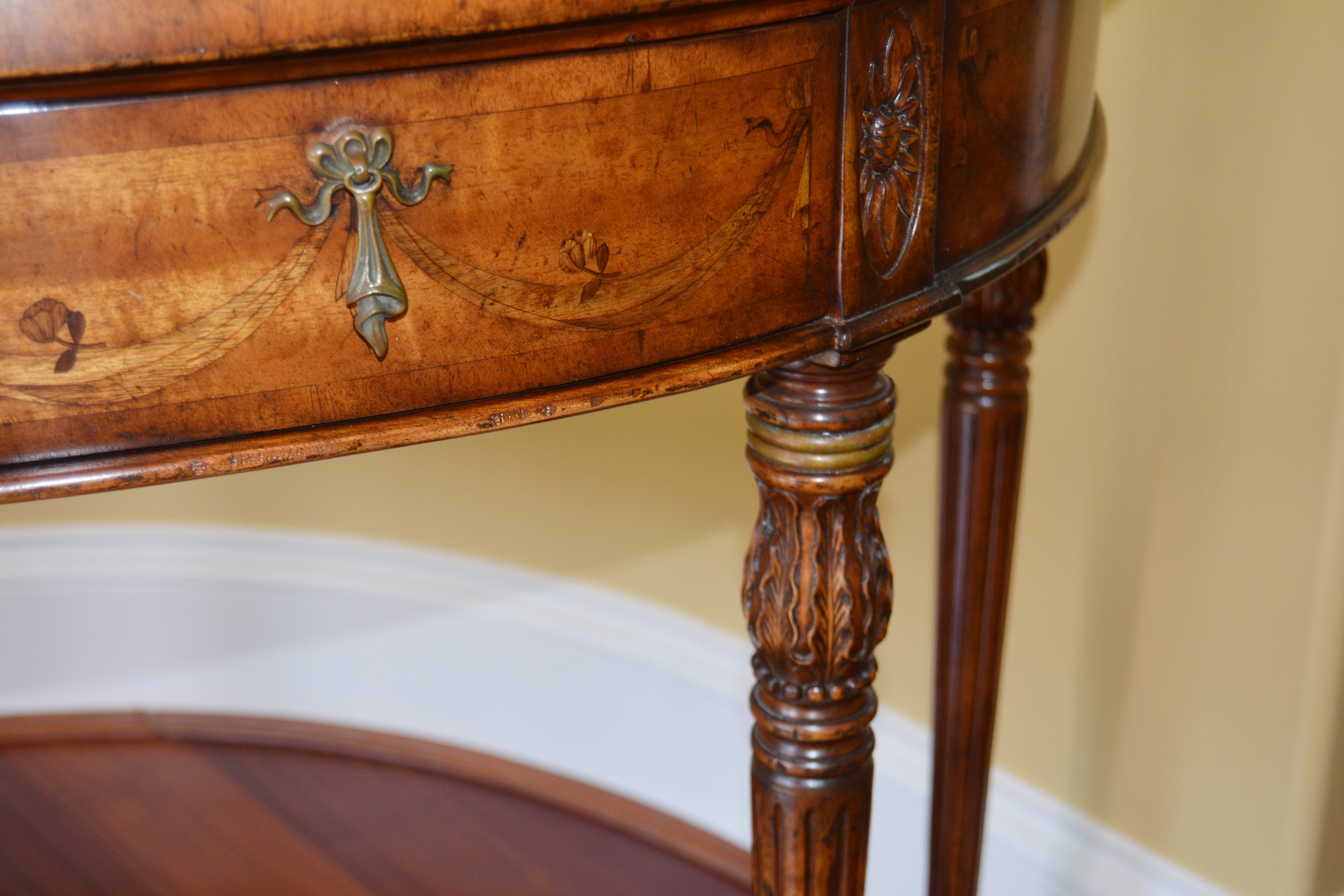 Adam Style Marquetry Demilune Console Table by Jonathan Charles Fine Furniture