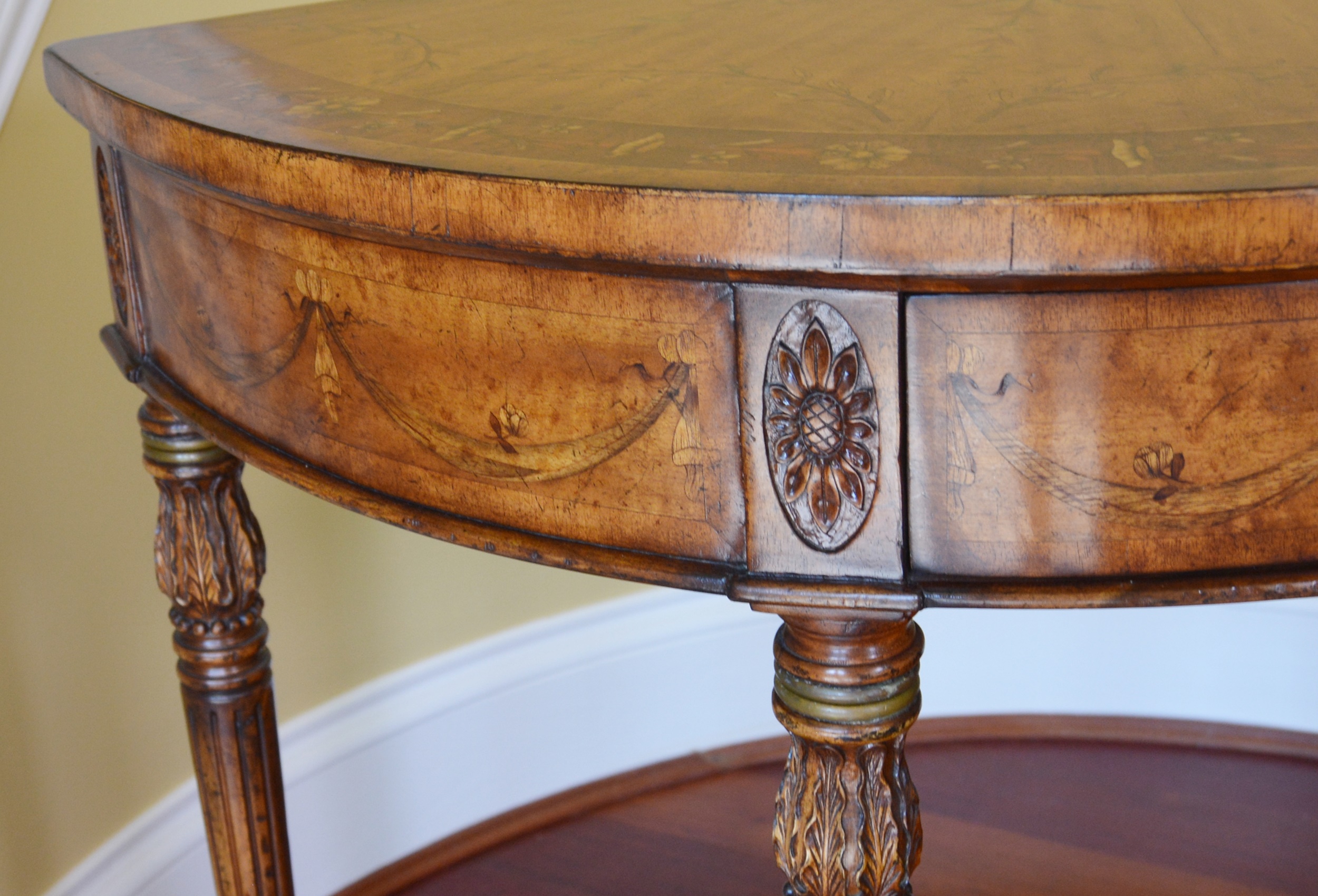 Adam Style Marquetry Demilune Console Table by Jonathan Charles Fine Furniture