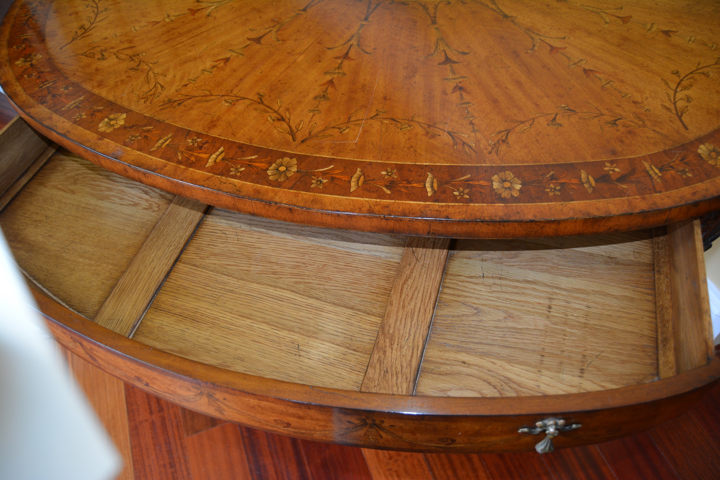 Adam Style Marquetry Demilune Console Table by Jonathan Charles Fine Furniture