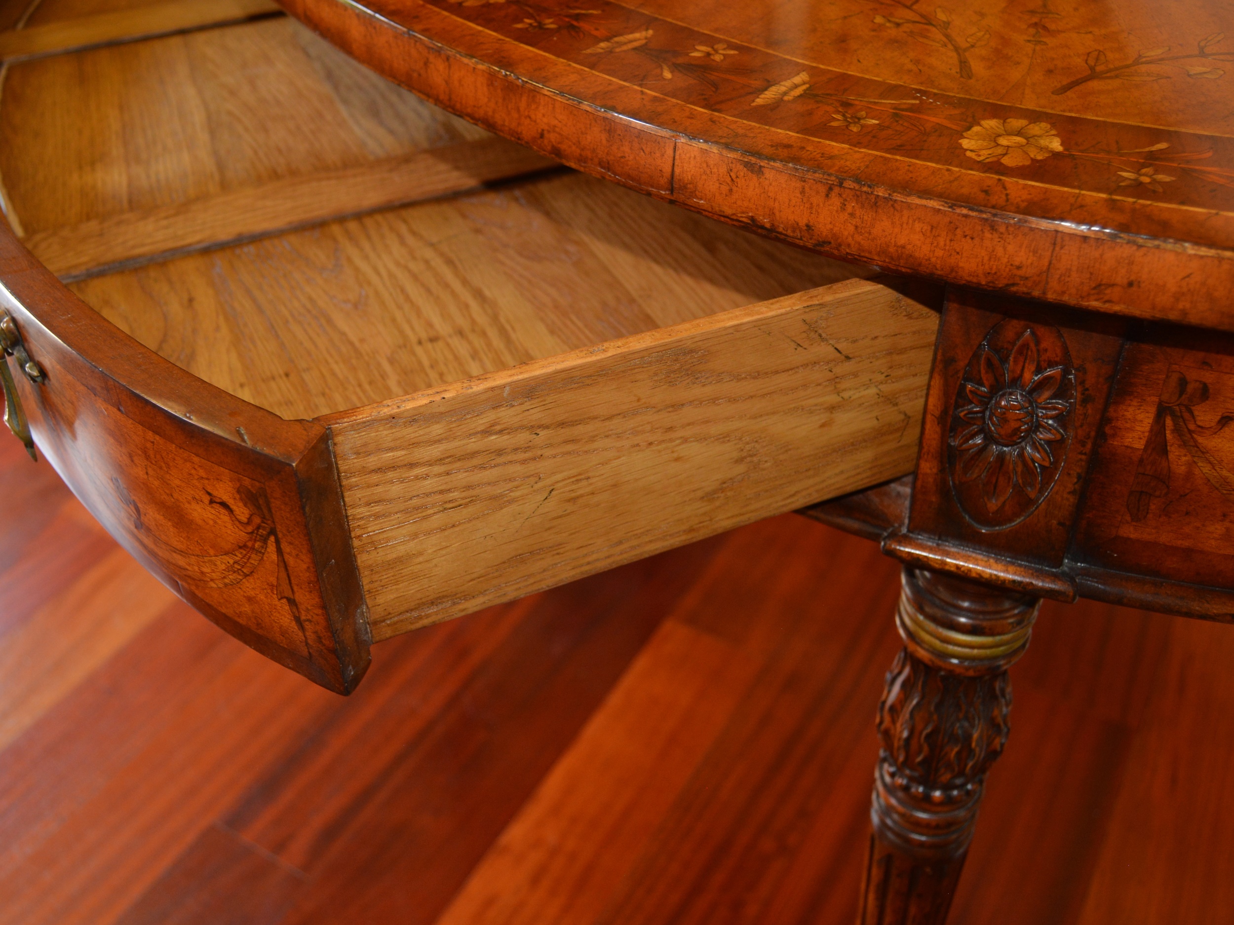 Adam Style Marquetry Demilune Console Table by Jonathan Charles Fine Furniture