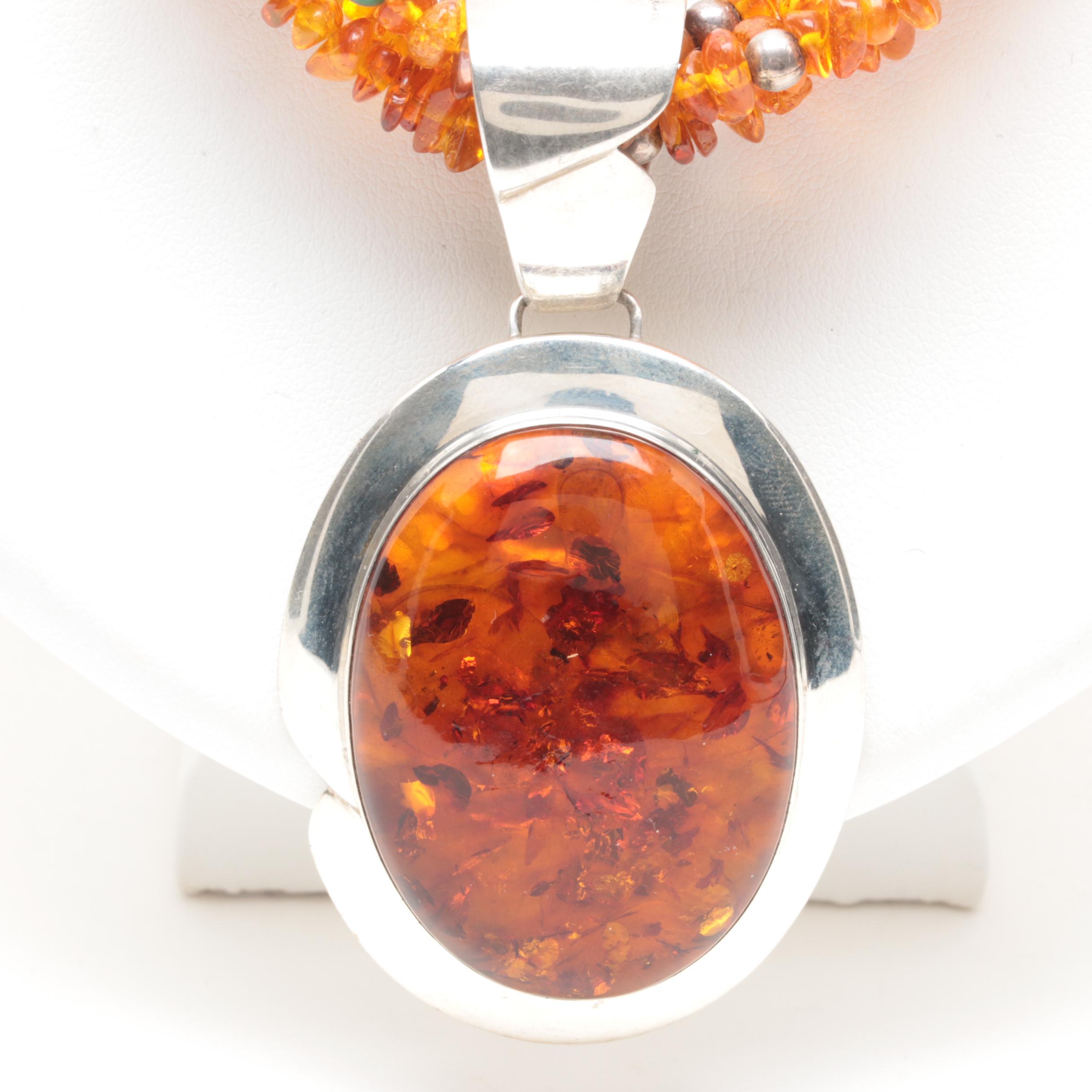 Jay King Desert Rose Trading Sterling Silver Amber, Turquoise and Pearl Necklace