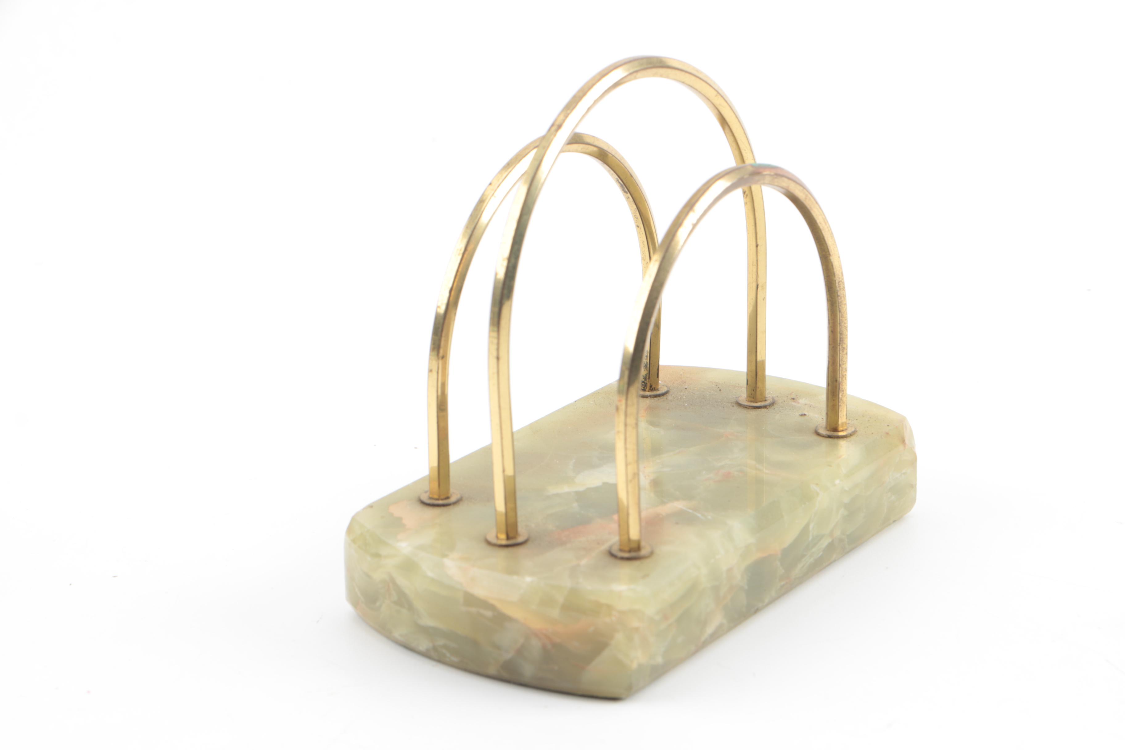 Mid-Century Brass and Onyx Perpetual Calendar, Letter Holder, and Blotter